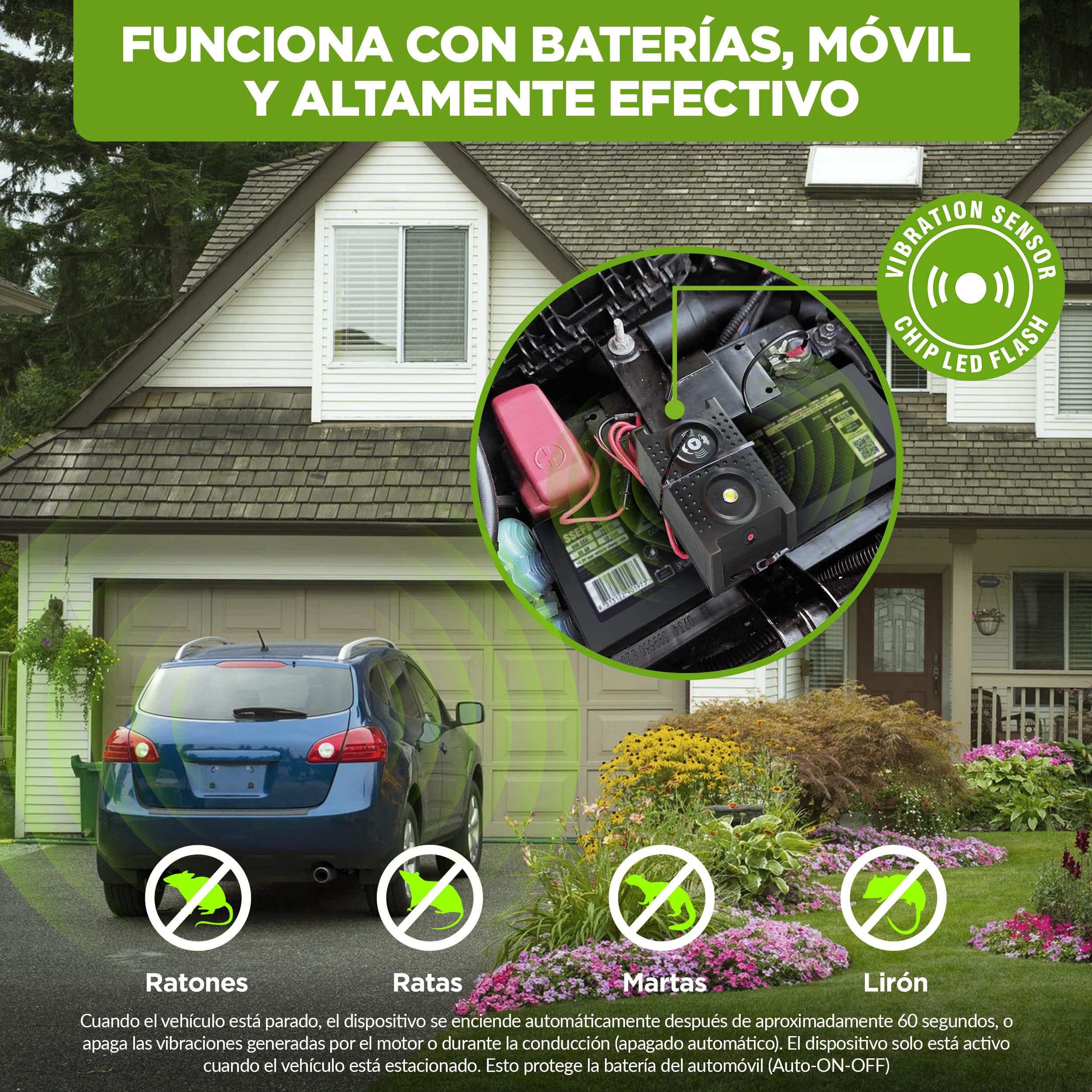 ISOTRONIC Repelente de Martas con Luz LED y Ultrasonidos — A Pilas para Coche, Ático, Garaje y Casa — Protección contra Ratones, Ratas y Lirones — Pack de 3 Unidades
