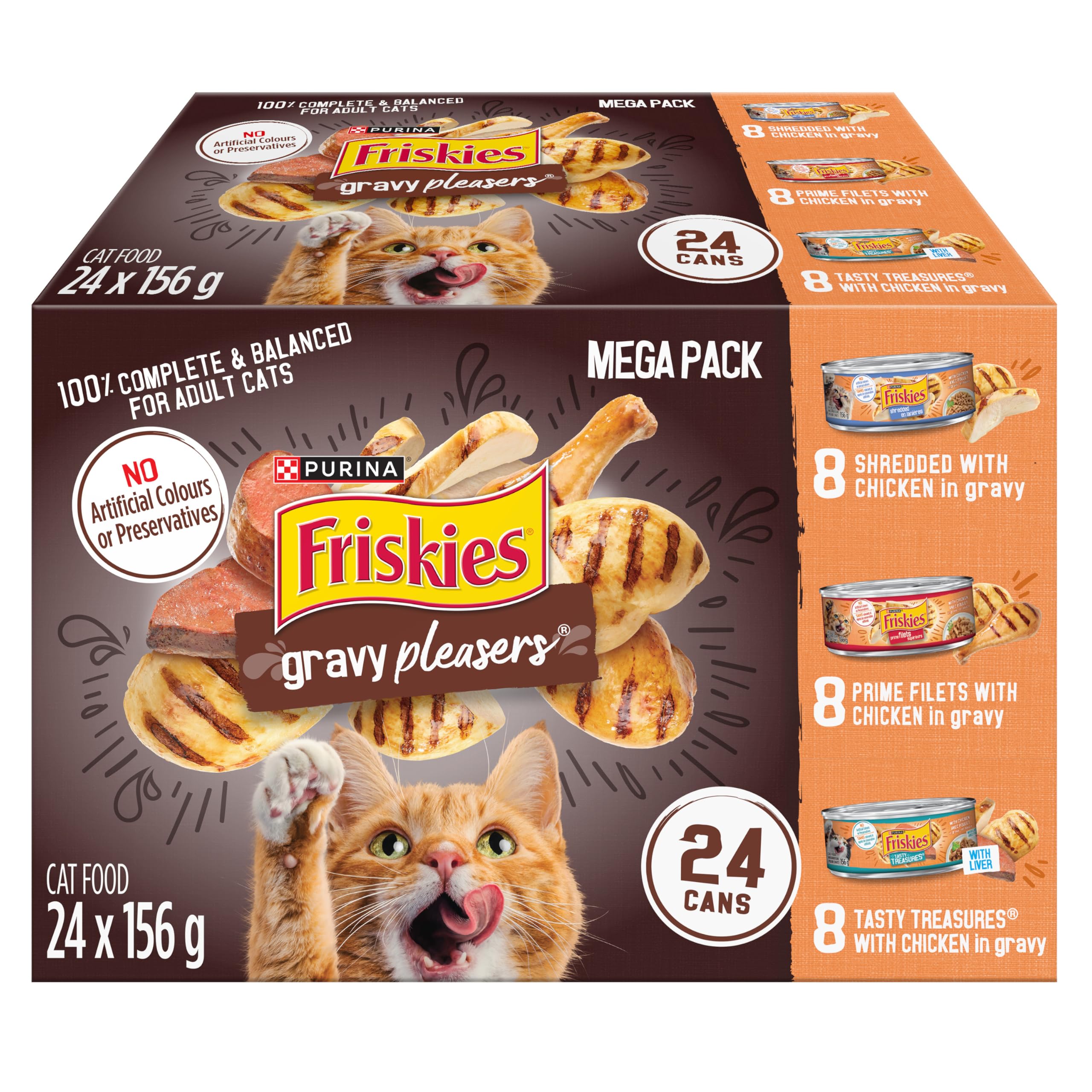 Friskies Gravy Pleasers Wet Cat Food, Chicken Variety Pack 3 Flavours - 156 g Can (24 Pack) image 5