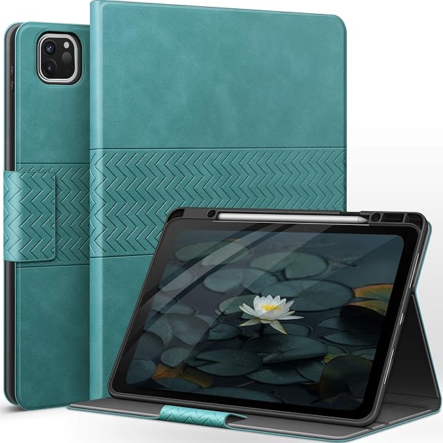 AUAUA Case for iPad Pro 12.9 2022/2021/2020/2018 (6 th /5th/4th/3rd Generation) with Apple Pencil Holder, Auto Sleep/Wake, Shockproof PU Leather Cover (Green)