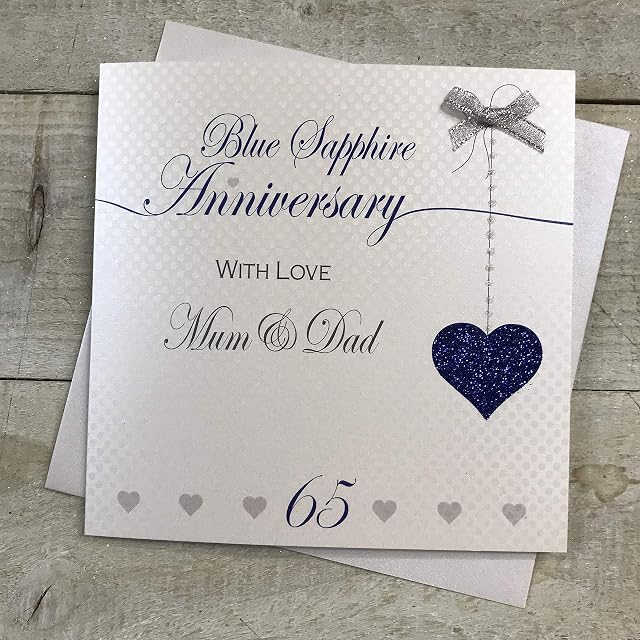 White Cotton Cards Mum & Dad 65th Blue Sapphire Wedding Anniversary Handmade Card - Love Lines
