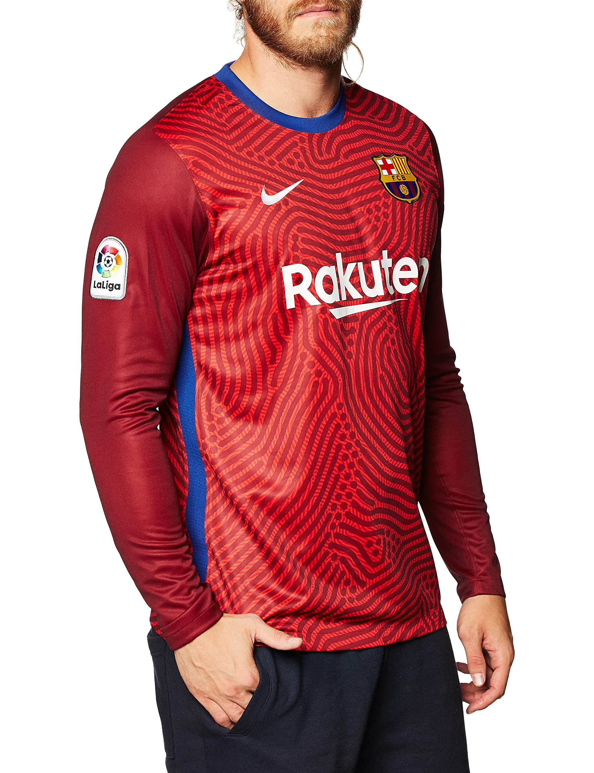 NIKE 2020-2021 Barcelona Away Goalkeeper Football Soccer T-Shirt Camiseta (Red)