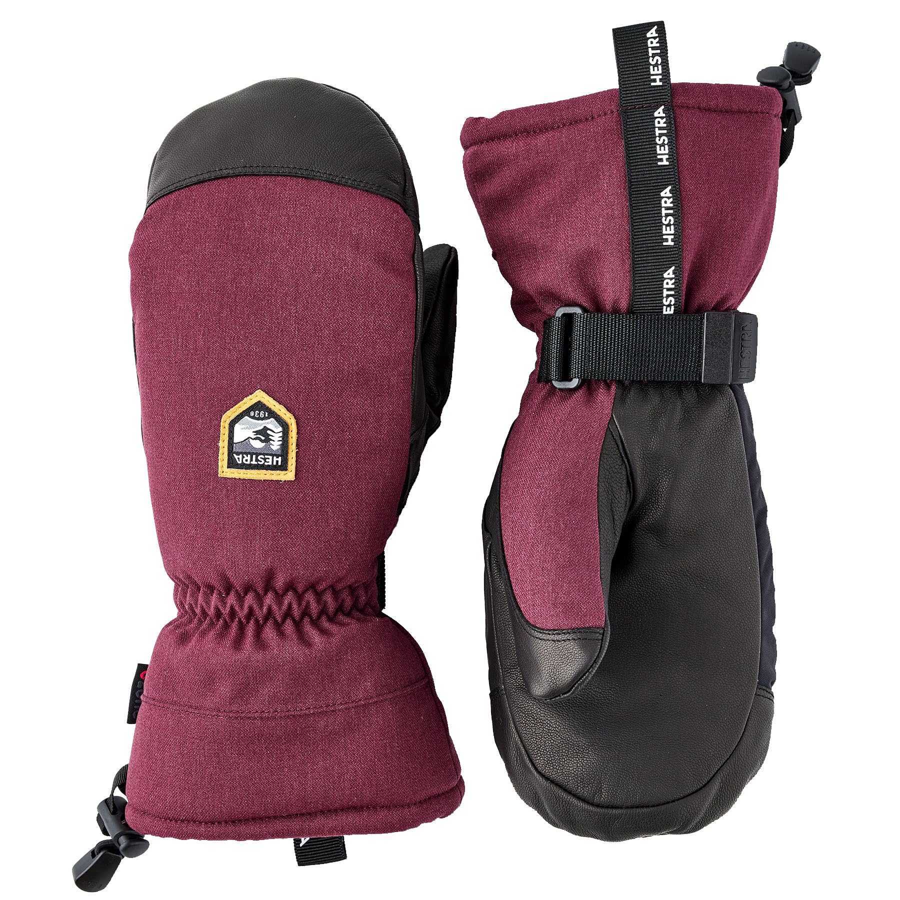 Hestra Unisex CZone Mountain Mitt, Waterproof, Windproof Leather Alpine Ski Mittens for Men & Women - Bordeaux - 7