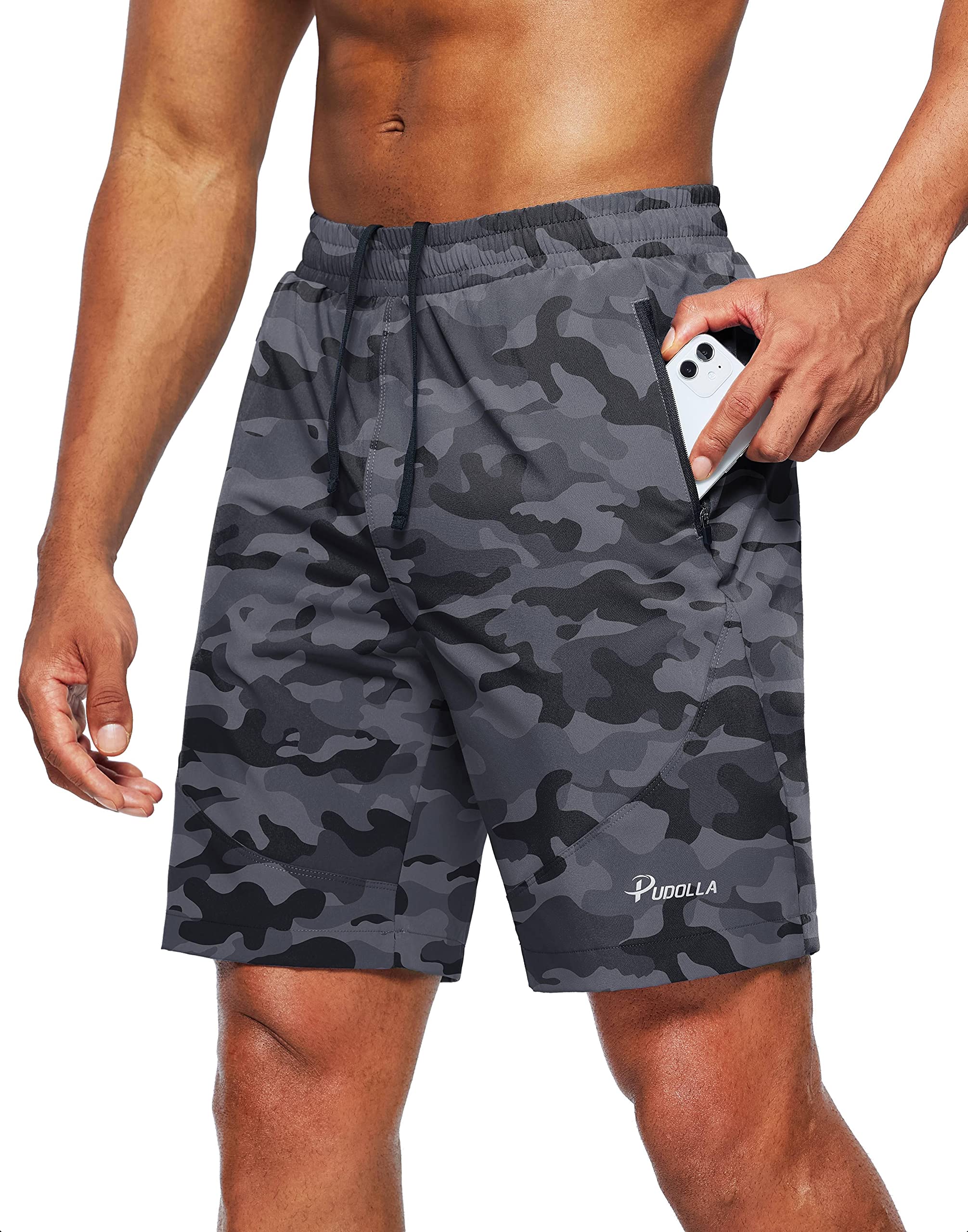 PudollaMen's Workout Running Shorts 7"/5"/9" Lightweight Gym Athletic Shorts for Men with Zipper Pockets