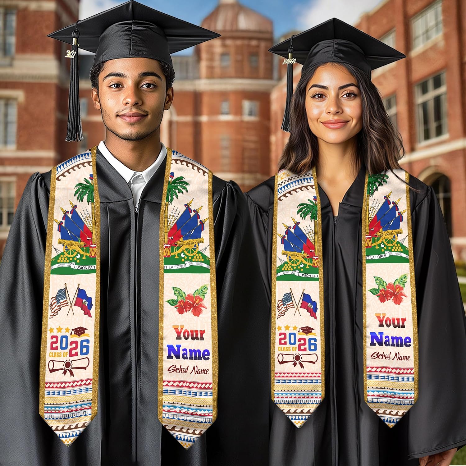 Custom Graduation Stole Haiti, Haitian Flag Stole, Haitian Sash, Custom Graduation Sash 2026, Class of 2026