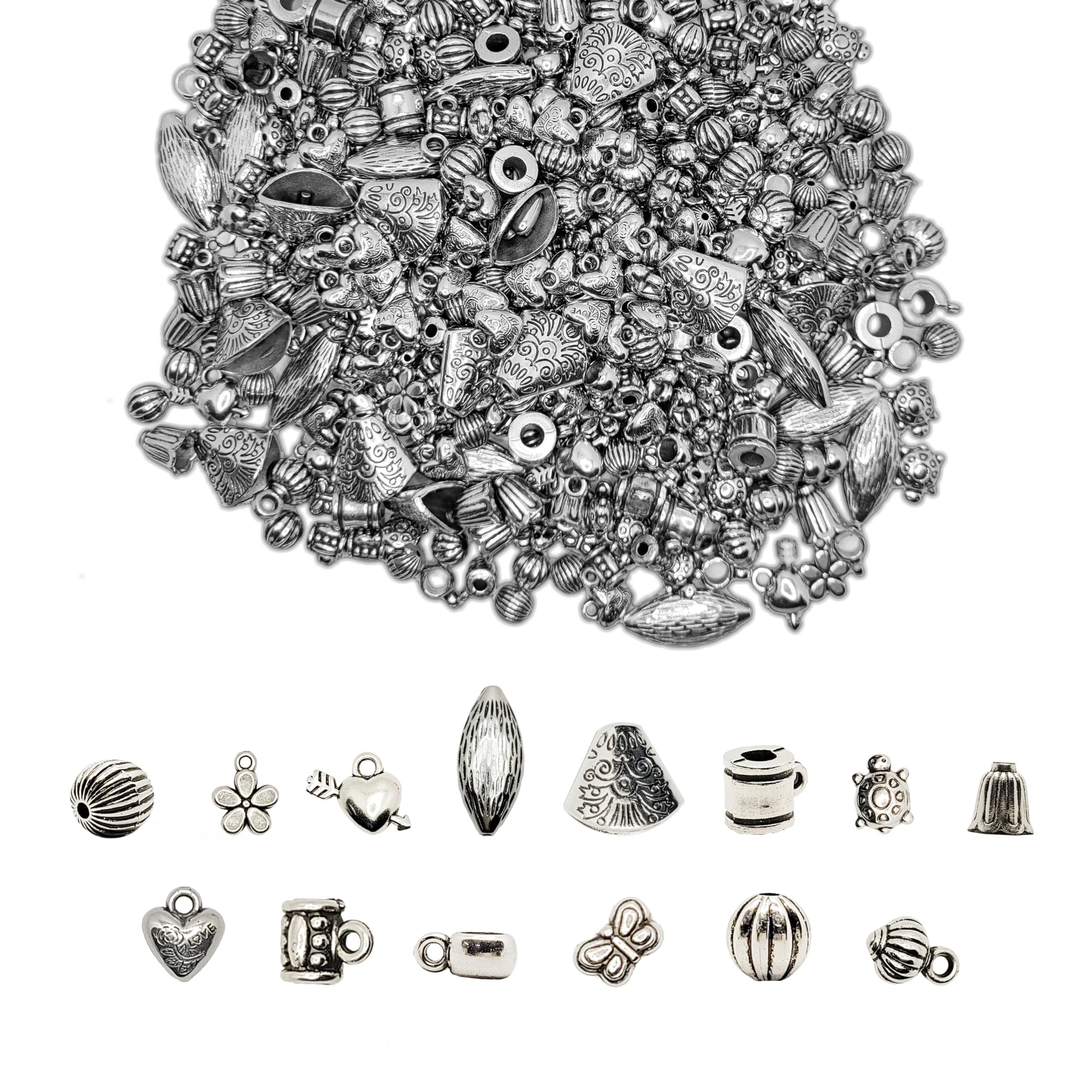 INDIKONB Antique Silver Beads - Assorted Sizes Mixed Pack for Crafting and Jewelry Making - Approx 375 Assorted Plastic Beads (B0CNQ157T1) Amazon Price History, Amazon Price Tracker