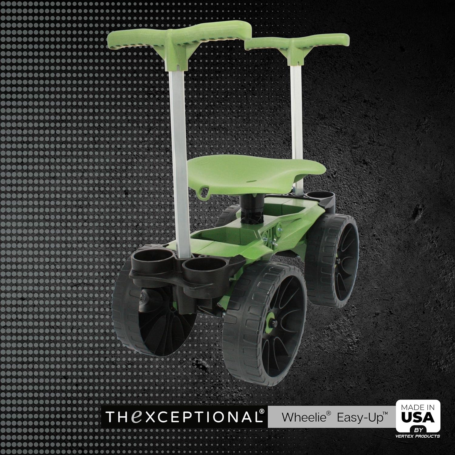 TheXceptional Wheelie Easy-Up | Wheeled Garden Stool with Handles Relieve Pain Getting Up and Down | Gardening Work-Seat with Wheels for Elderly Seniors | Made in USA by Vertex | Model EX530
