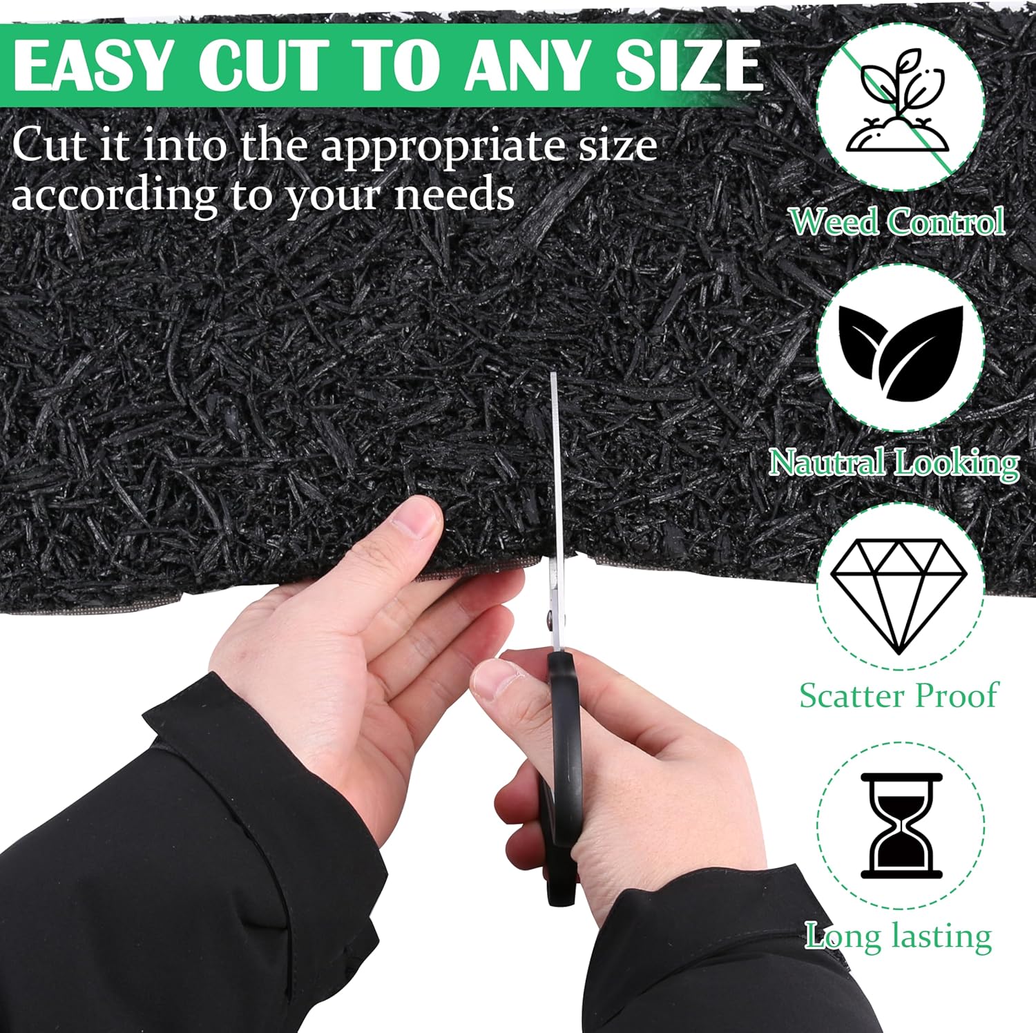 8' x 2' Recycled Rubber Mulch Mat Roll, Permanent Mulch Walkway Pathway, Garden Edging Border for Plants, Vegetables & Flower, Reusable Rubber Mat for Landscaping, Outdoor and Playground