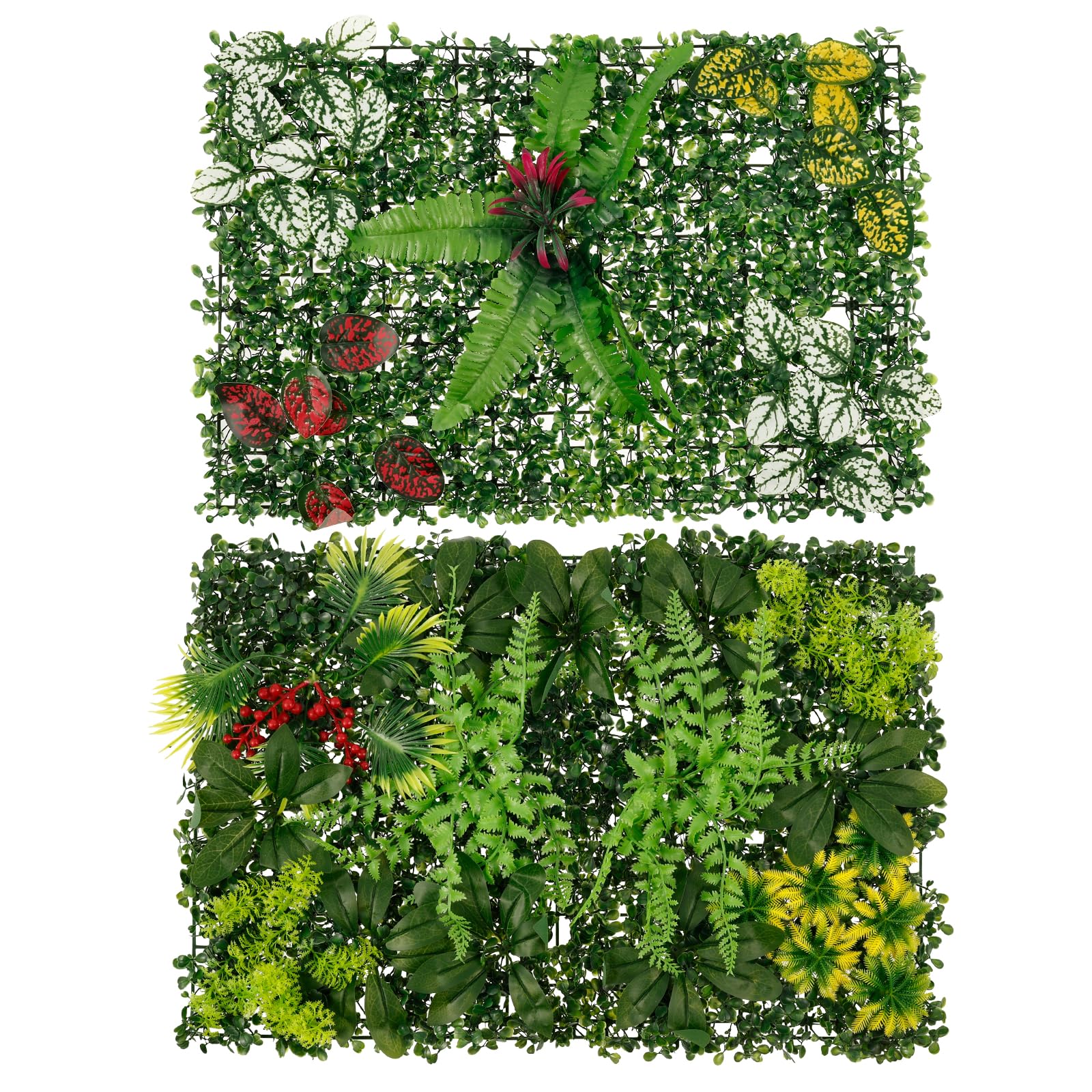 2Pcs Artificial Plant Flower Living Wall Panels 40x60cm Artificial Grass Wall Decor Fence Privacy Screen Panels Greenery Spring Leaf Backdrop for Indoor Outdoor Party Wedding Garden Backyard Home
