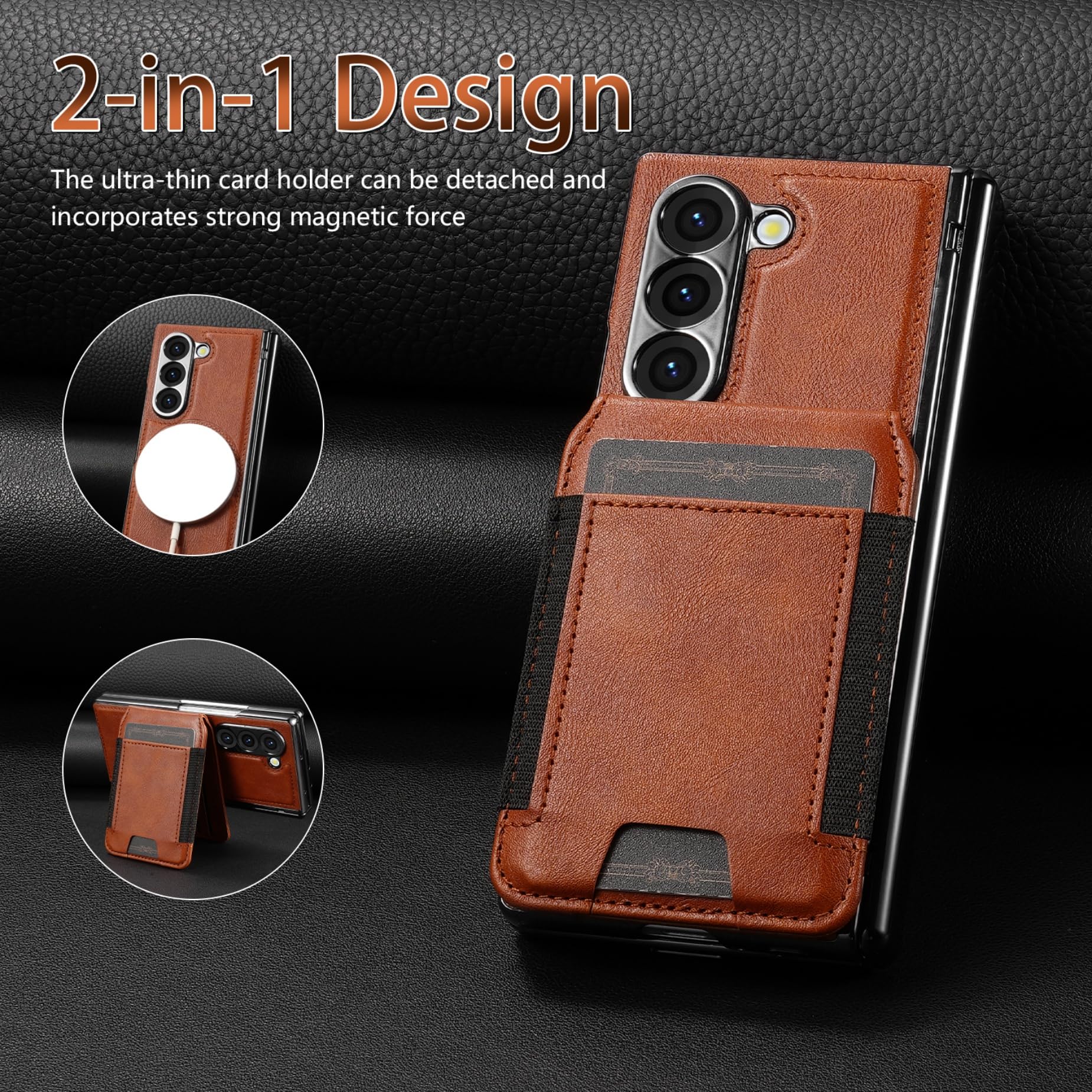 Funda para Samsung Galaxy Z Fold 6,360 Grados Antigolpes Cuero Genuino Case con Protector Vidrio Templado Integrado y magnético Soporte Monedero Carcasa para Samsung Z Fold6,Brown