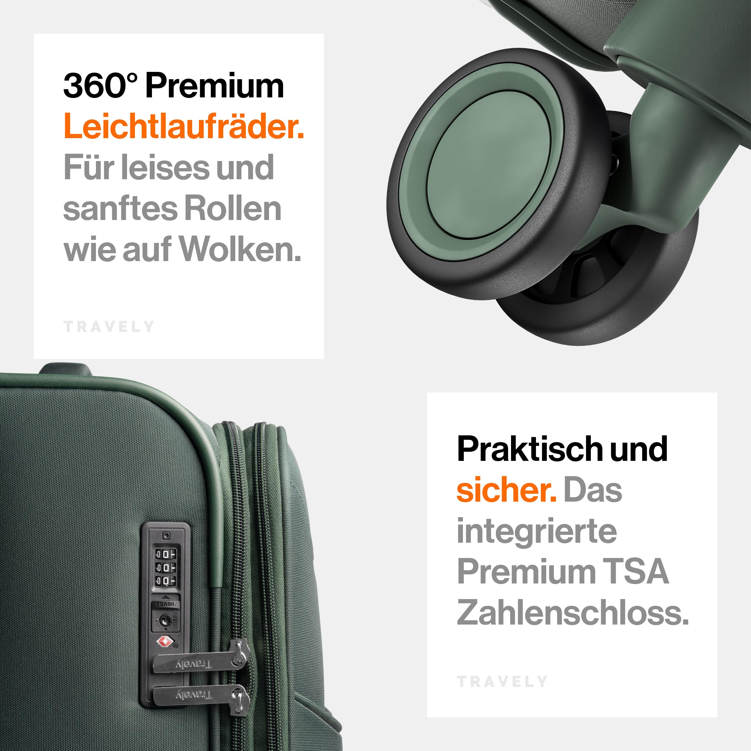Travely Stoffkoffer XL - Großer Reisekoffer mit 4 Rollen und TSA Zahlenschloss - Leichter Weichschalen Koffer mit Dehnfalte, Koffer Groß aus reißfesten und wasserabweisendem Material, Trolley Groß