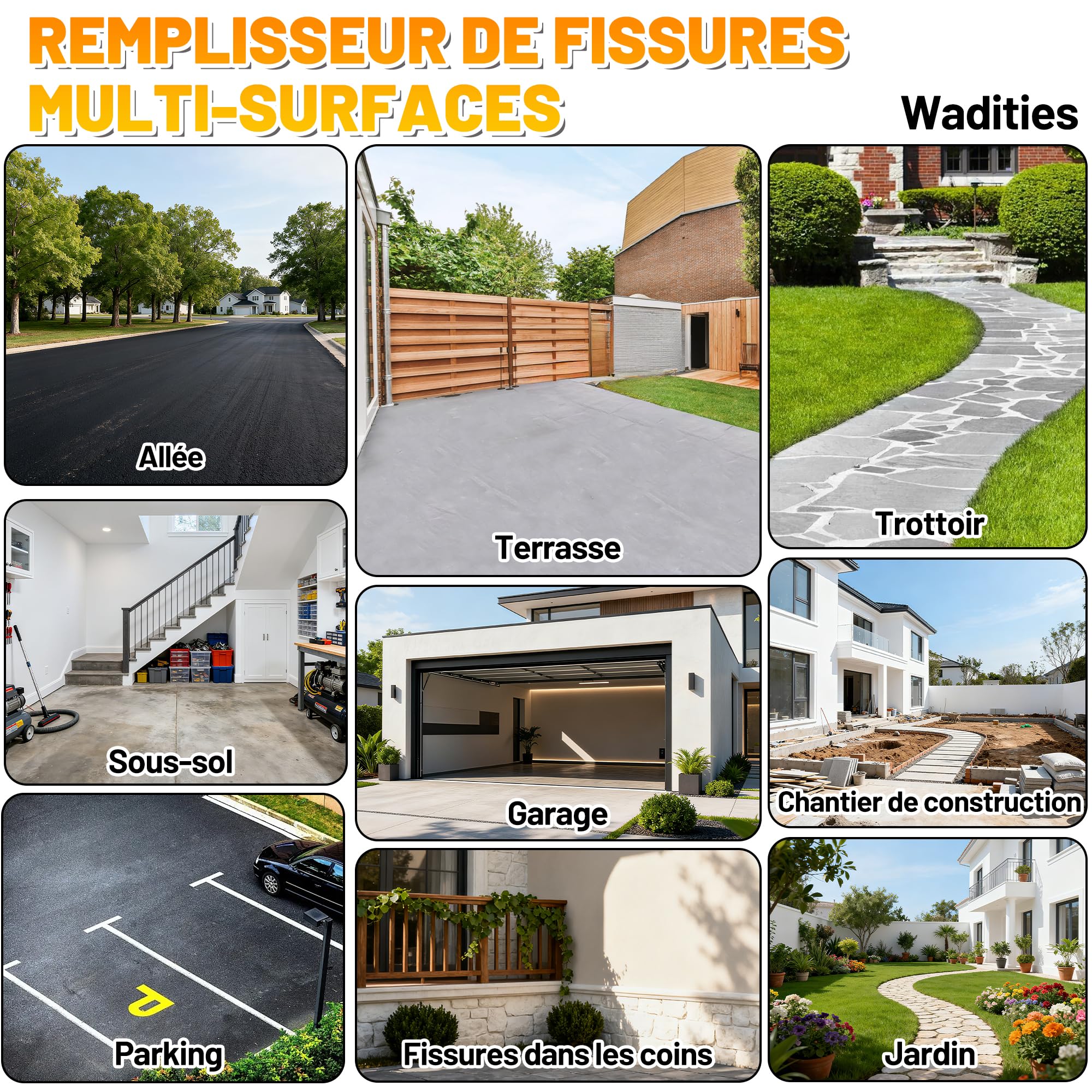 Remplisseur de fissures pour asphalte 2.4 kg, mastic de réparation imperméable à nivellement automatique pour allées, trottoirs, joints de béton noir, mastic à séchage rapide pour extérieur - Noir