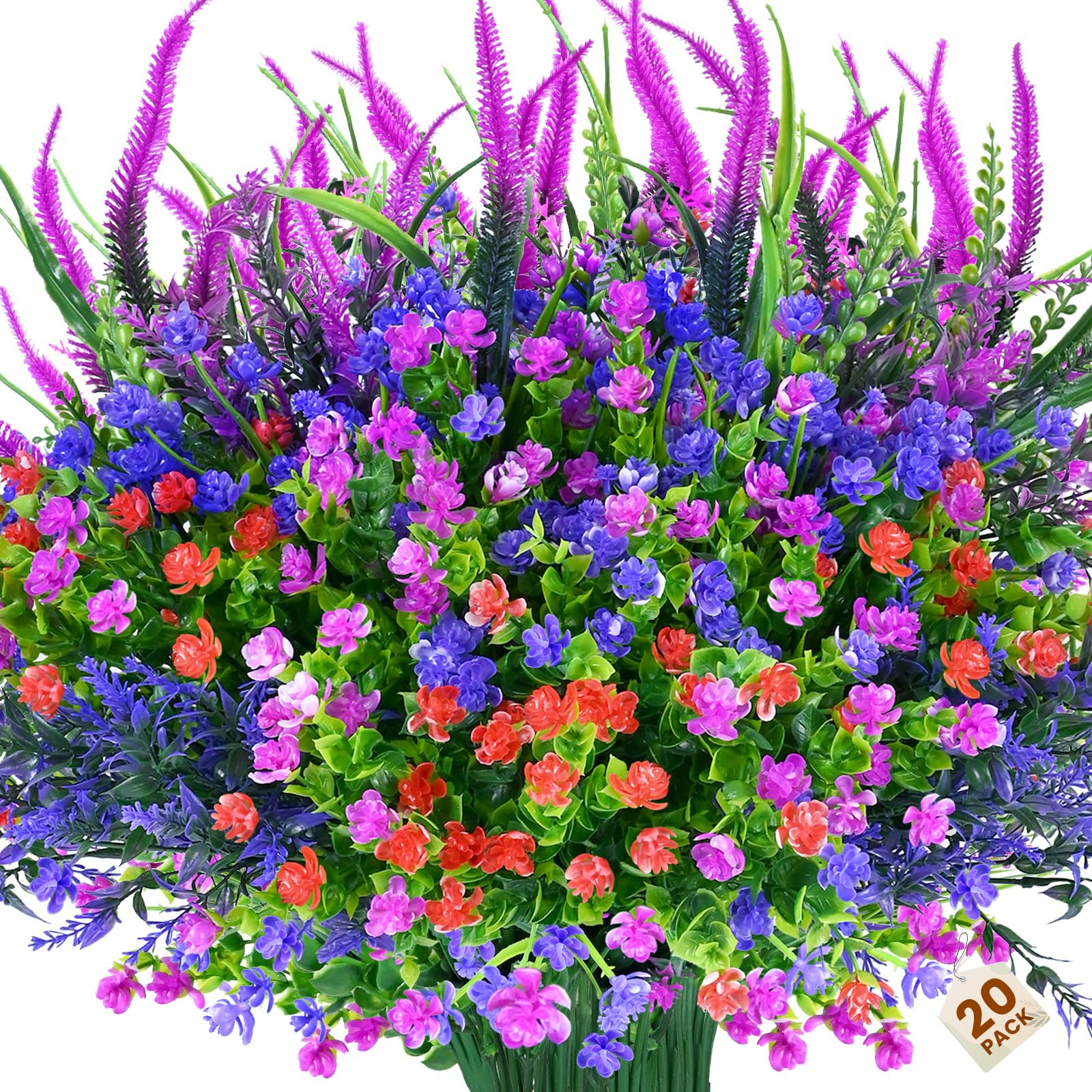 Artificial Plants Outdoor, 20PCS Artificial Flowers, UV Resistant Fake Flowers, Faux Flowers for Outdoor Planters for Front Porch Pot Decor