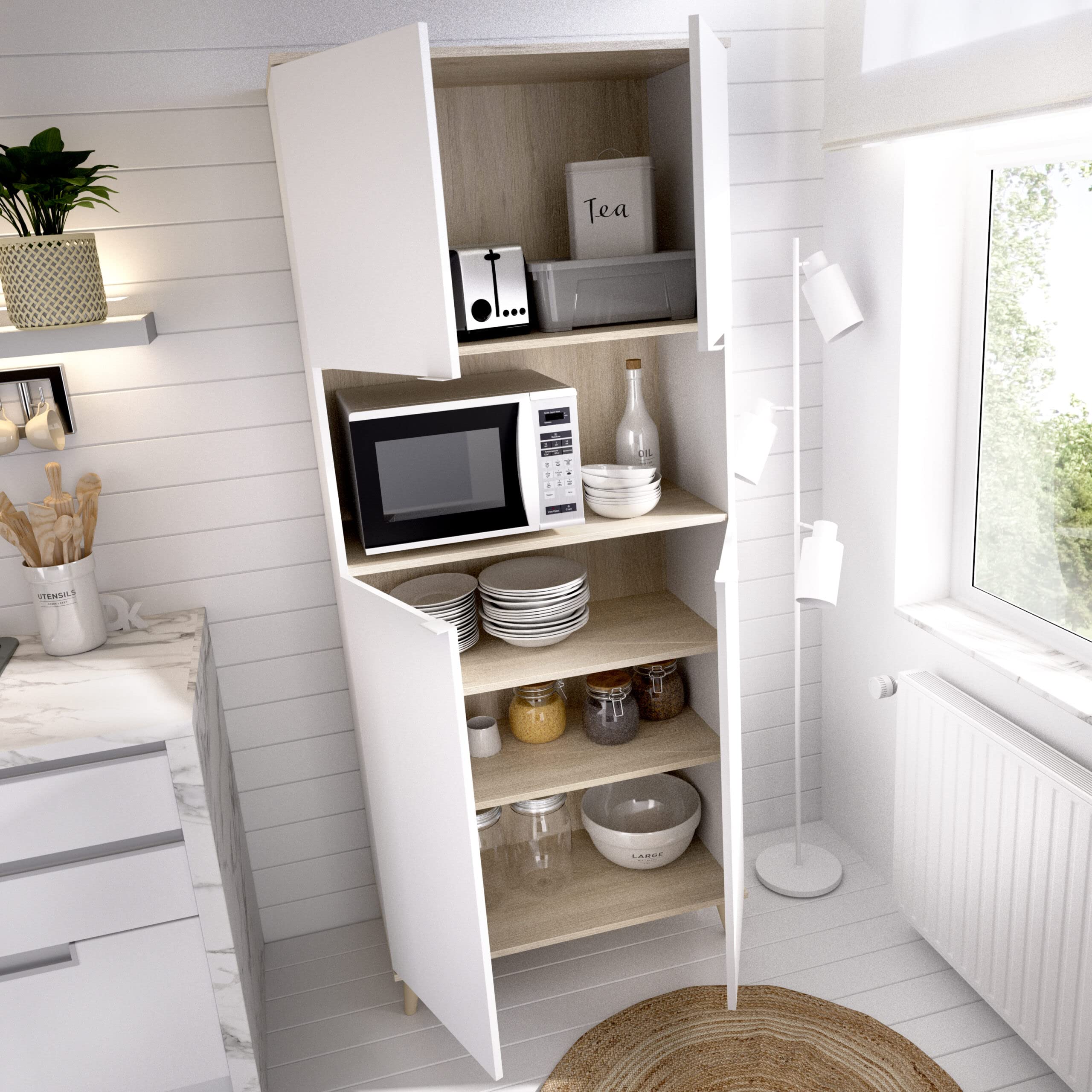 DEKIT GRUPO RIMOBEL WOK -MUEBLE AUXILIAR DE COCINA CON ALMACENAJE - 191x80x40 cm - BLANCO / NATURAL