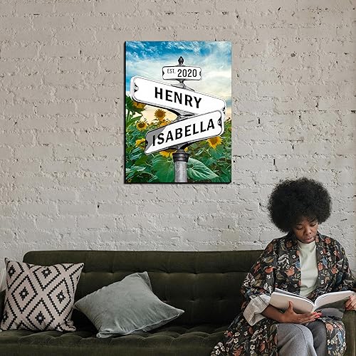 Miniatura 6 de Letrero de calle vintage personalizado para parejas, lienzo de compromiso, regalo de compromiso personalizado para parejas, encrucijadas, nombres de