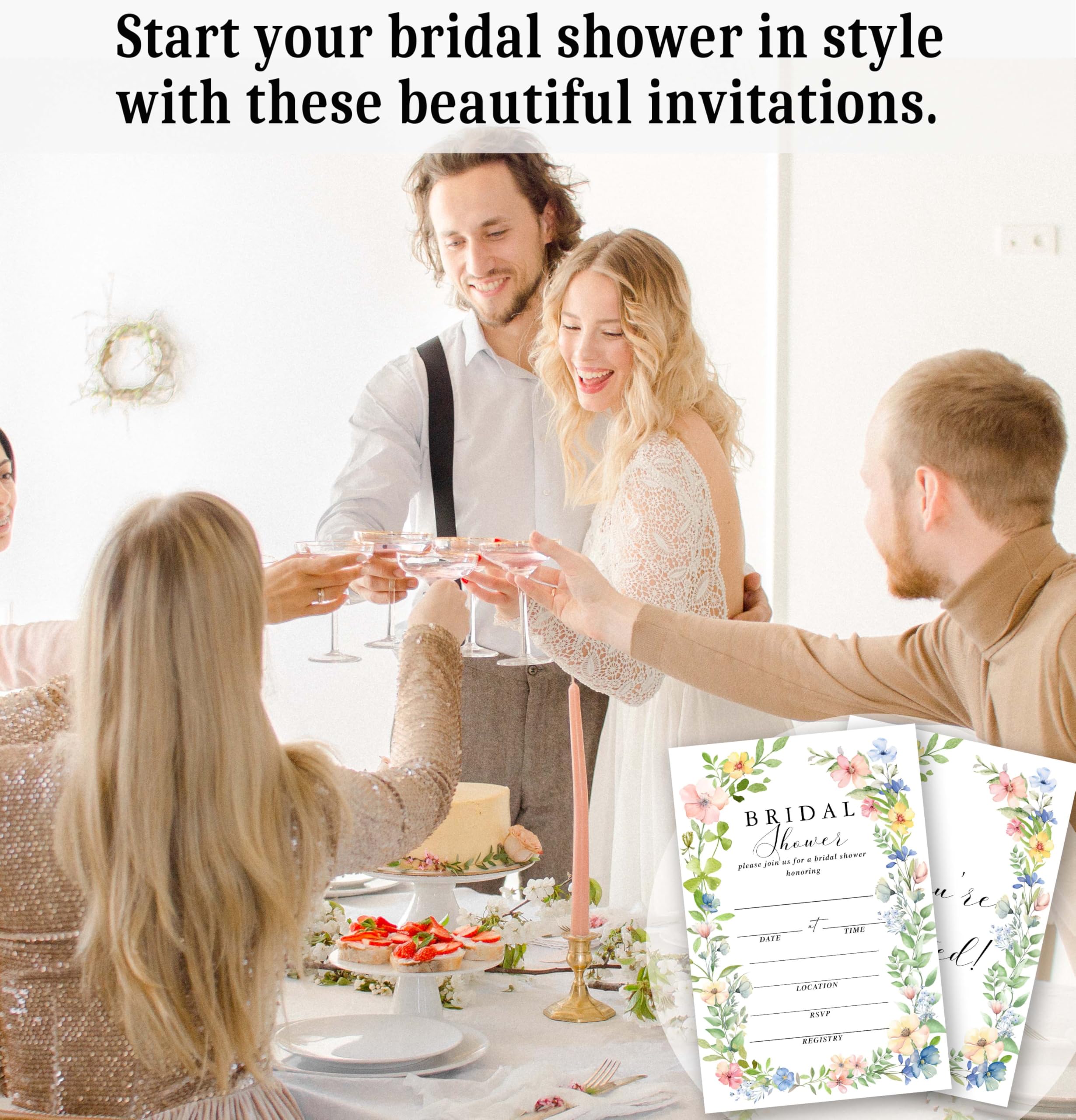 Hochzeitseinladungen für Brautpartys, 25 bunte Sets, Hochzeitseinladungskarten mit Umschlägen, florale Hochzeitseinladungen für Verlobung, Party, Dekorationen (B07)