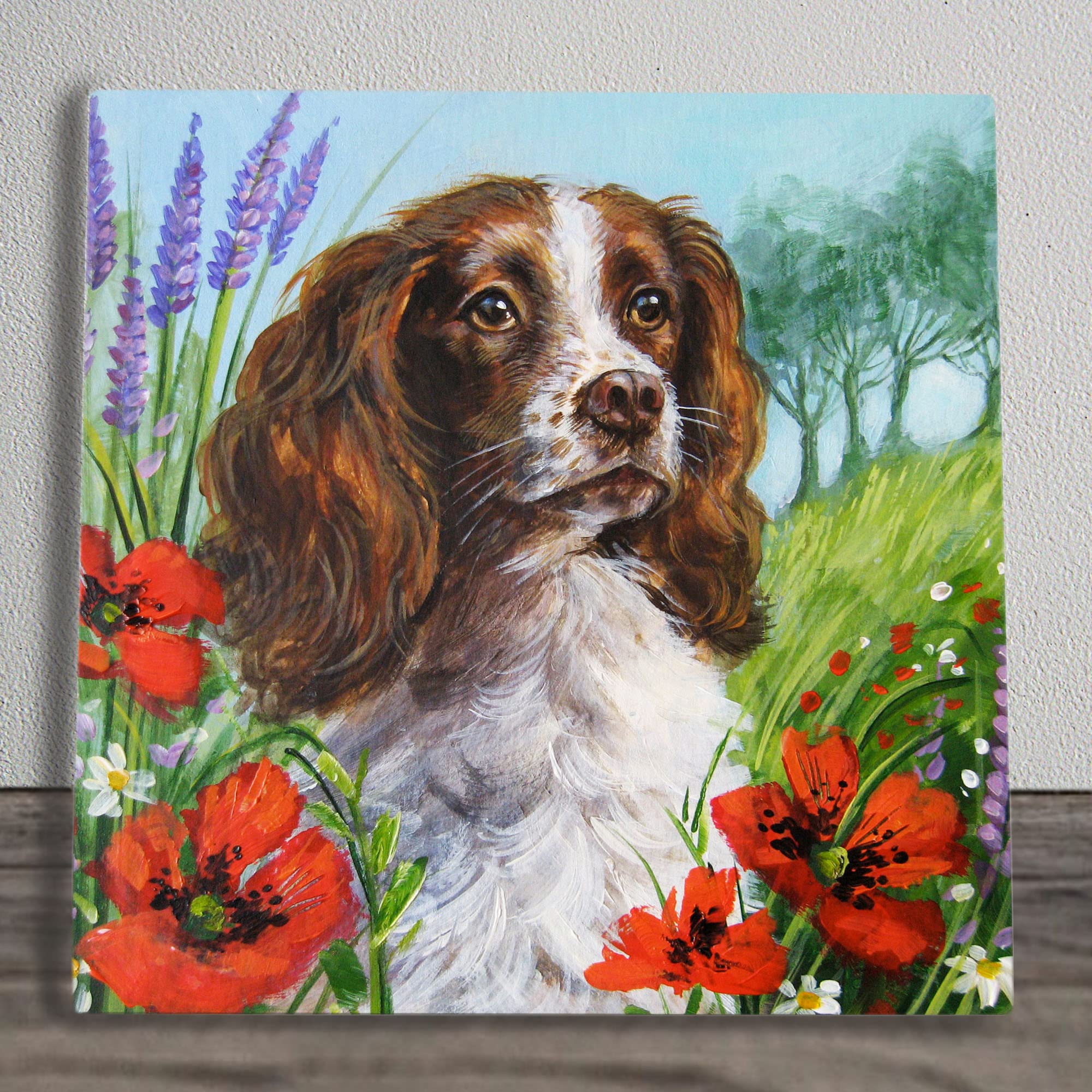 Blue, Red, Green. Springer Spaniel Ceramic Picture Tile Artwork By Judith Yates Hanging Wall Art Home Decor