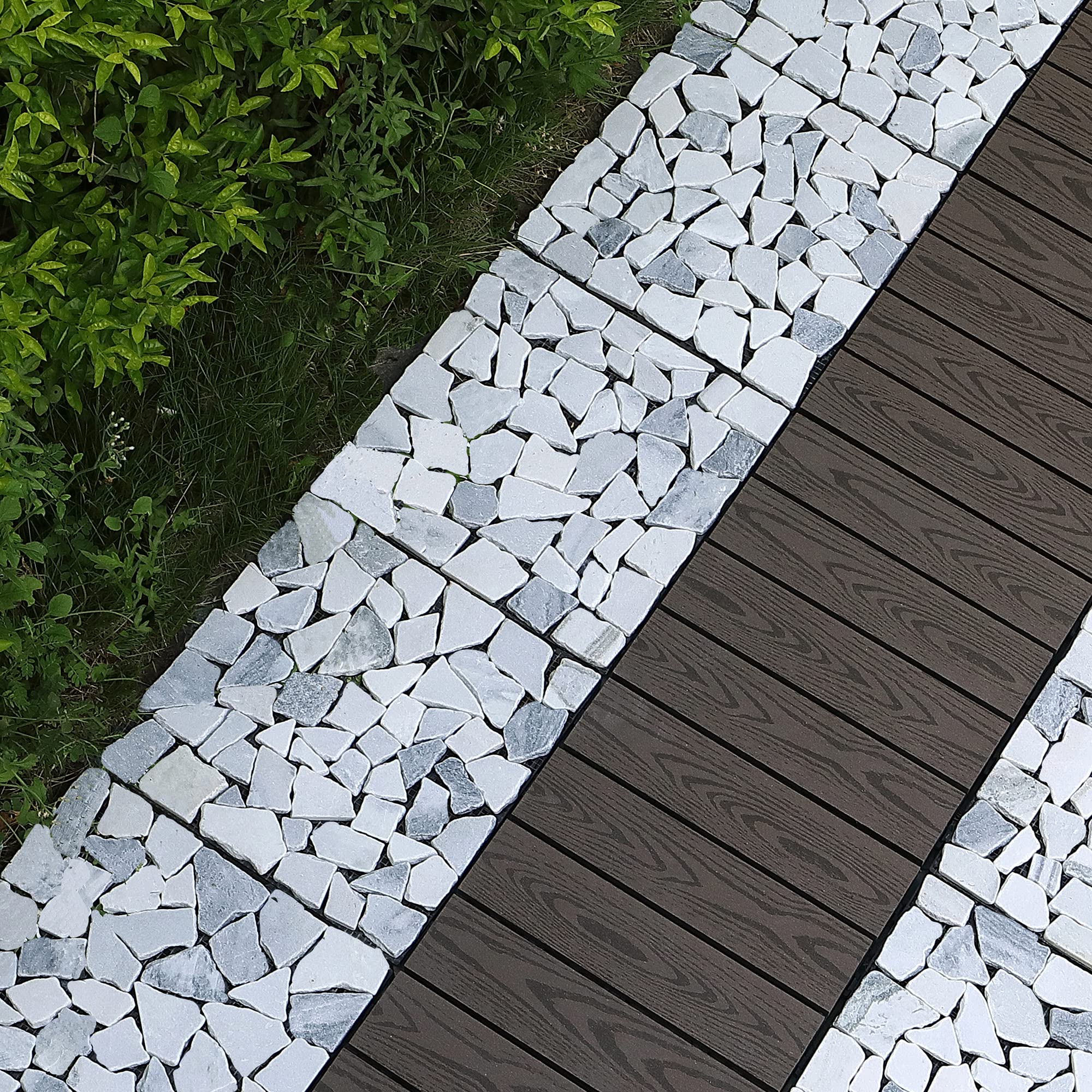 PURE ERA Natural Real Stone Interlocking Floor Deck Tiles Indoor Outdoor Use 12"x12" (4Pcs, 4 sq. Ft, Sliced Grey and White)- Great Upgrade to Patio Backyard Pathway