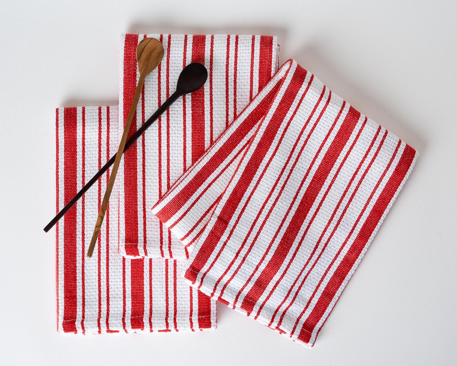 Kitchen Towels Set – Pack of 6 (20’’ x 30’’) Extra Large Premium Cotton Dish Towels for Kitchen – Absorbent – 100% Cotton – with Hanging Loop – Red Multi Design Striped - Image 3