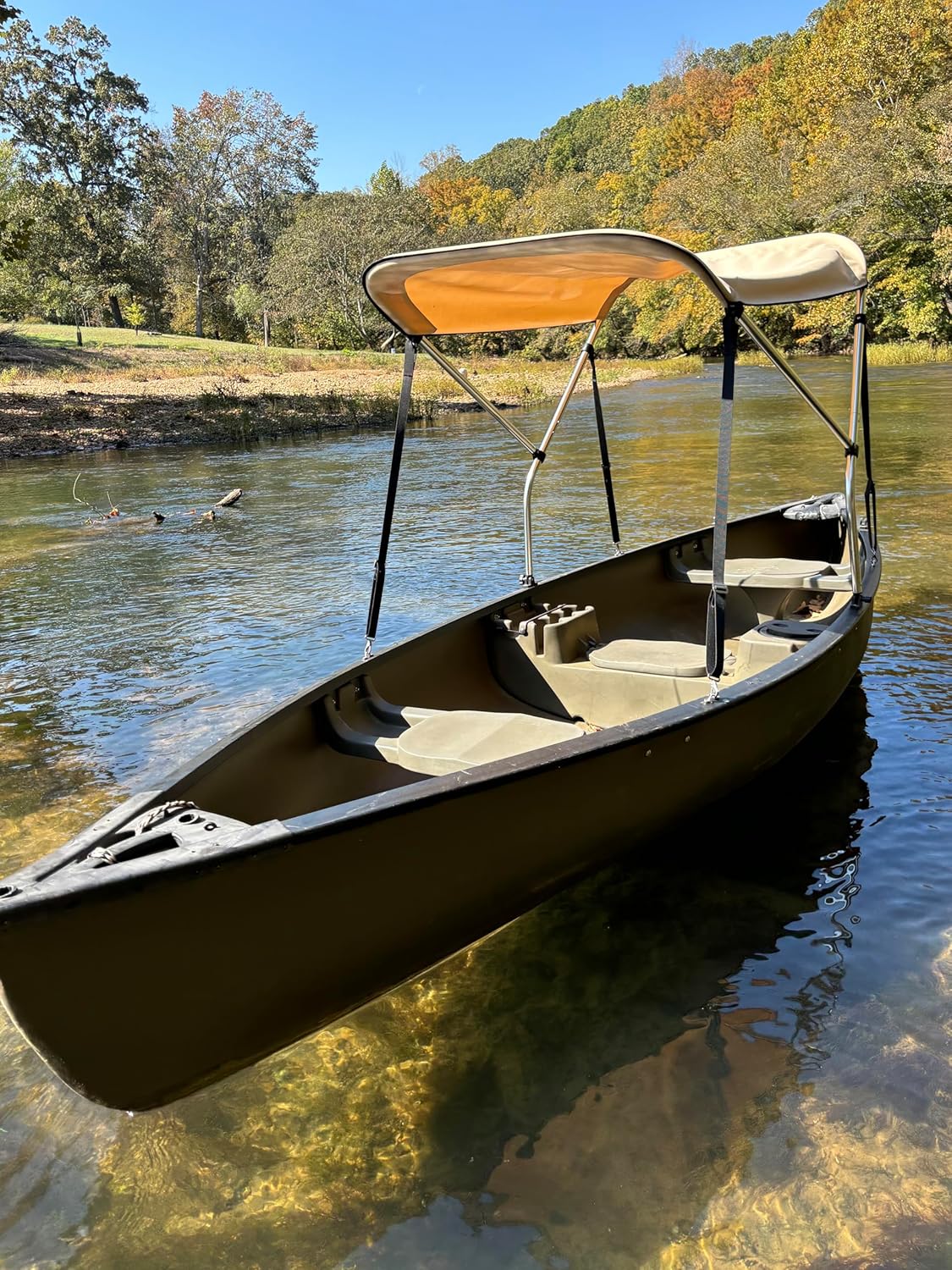 Cypress Rowe Outfitters Beige Canoe/Kayak Sun Shade/Canopy Bimini Top - Perfect Umbrella for Kayaking, Canoeing, Fishing Awning to Block UV & Heat Rays and Rain Protection