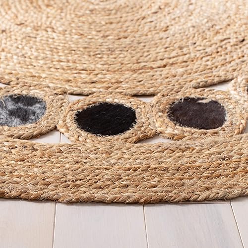 Miniatura 3 de SAFAVIEH Natural Fiber Collection - Alfombra redonda de 4 pies, color beige y plateado, hecha a mano de yute y cuero, ideal para zonas de alto