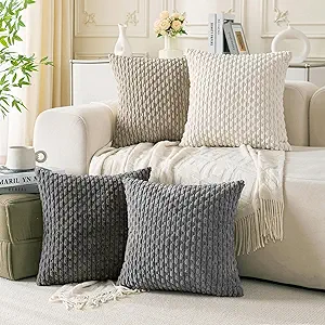 Set of 4 Grey White Taupe Decorative Throw Pillow Covers 26x26 Inch Corduroy Pillow Covers for Bed Couch Sofa Living Room Soft Square Cushion Cases