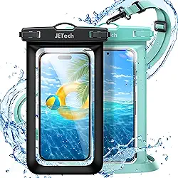 JETech Pacote com 2 Bolsa de Telefone À Prova D'água, Capa lmpermeável para iPhone 17 16e 16 15 14 Air Pro Max, Galaxy S25 S24 Ultra, Pixel 10 Série e Outros de até 7,2 Polegadas (Preto+Verde)