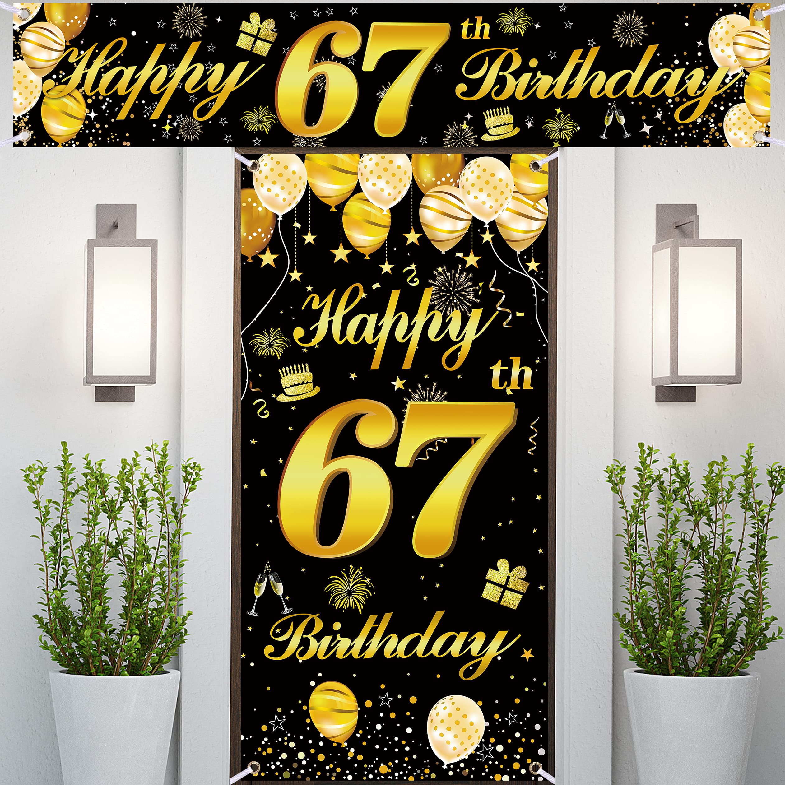 67th Happy Birthday Door Banner IMISI Birthday Decorations Birthday Backdrop Decorations for a Party