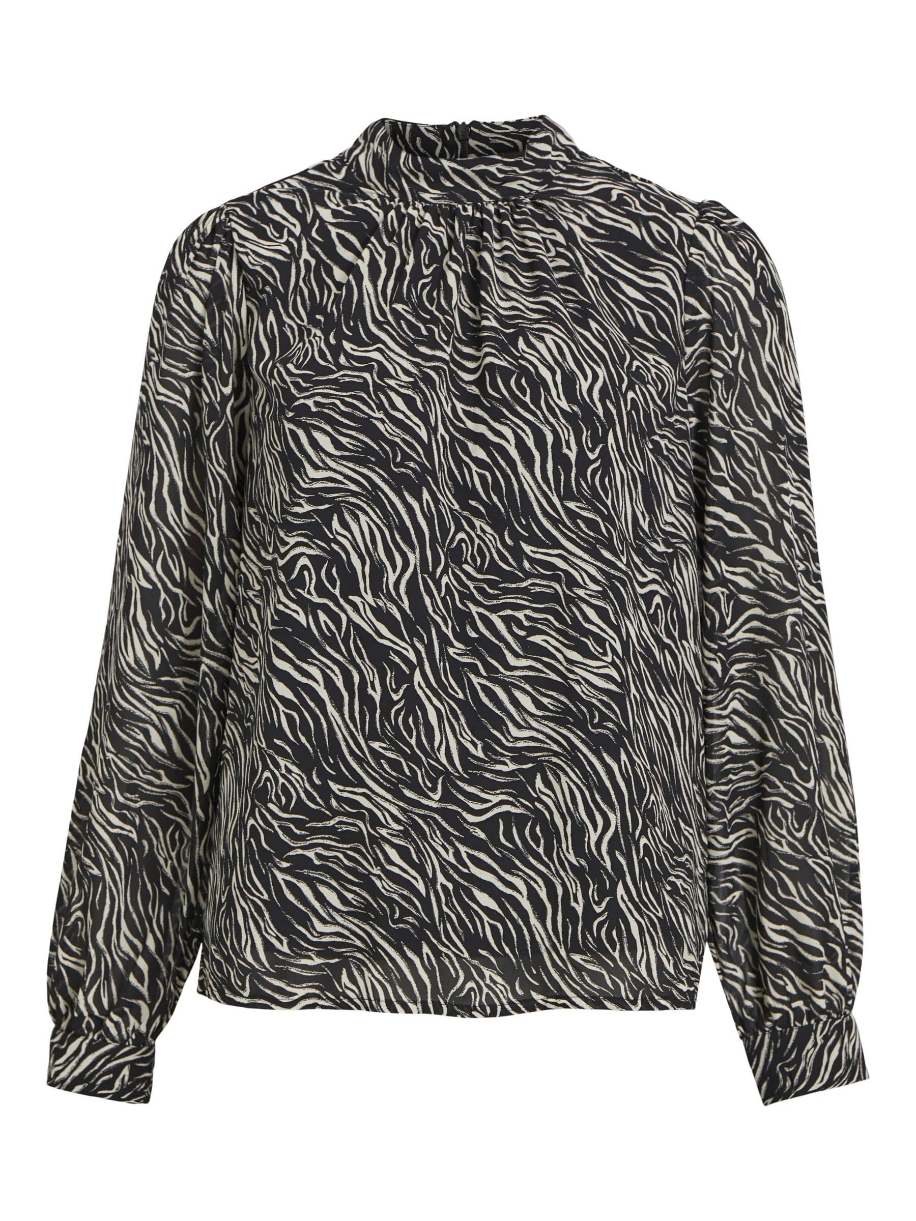 Object Women's Objmila L/S High Neck Top Noos Long Sleeve Blouse, Black/AOP: Sandshell Zebra, 10