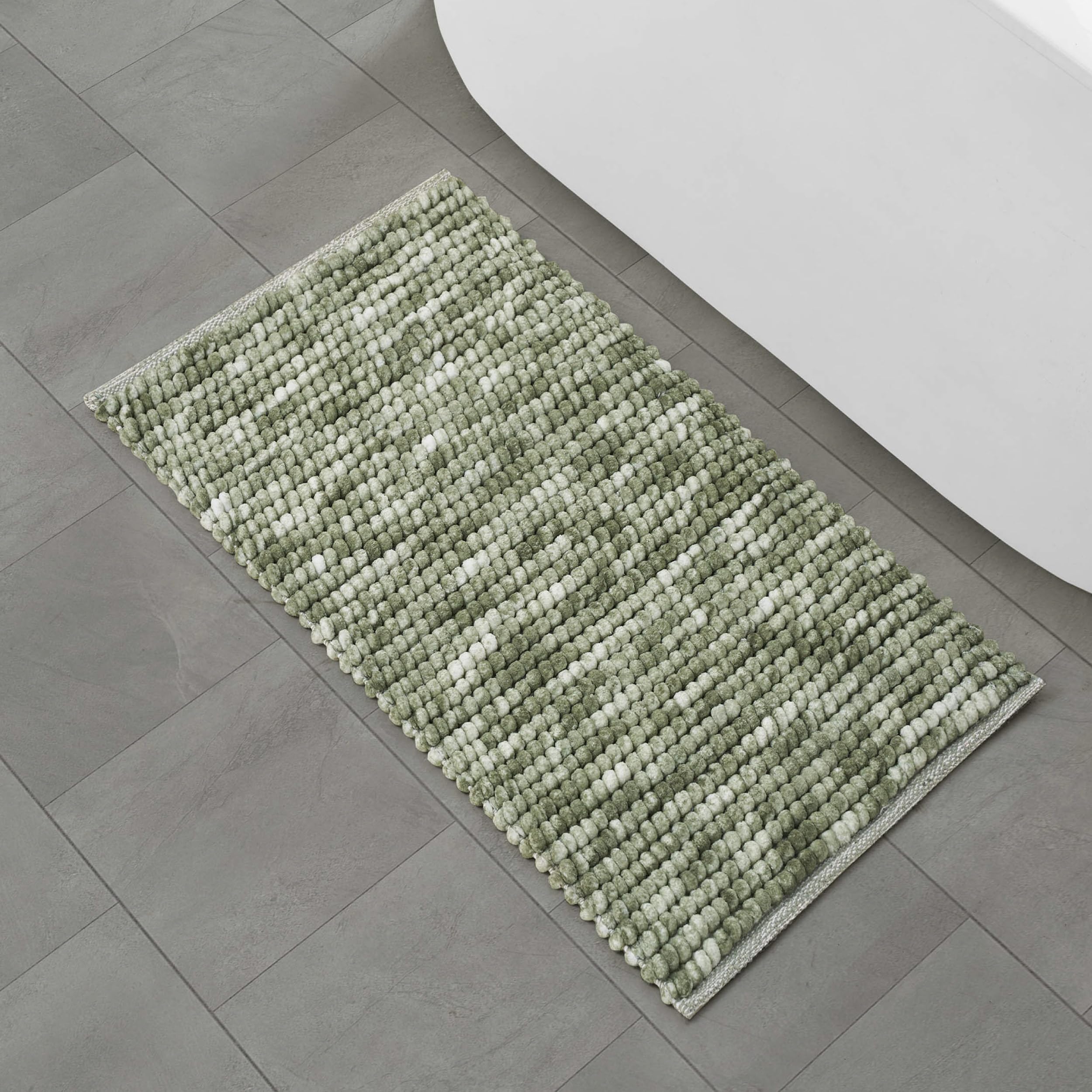 French Connection Space Dye Chunky Chenille 20" x 34" Bath Rug, Sage Green