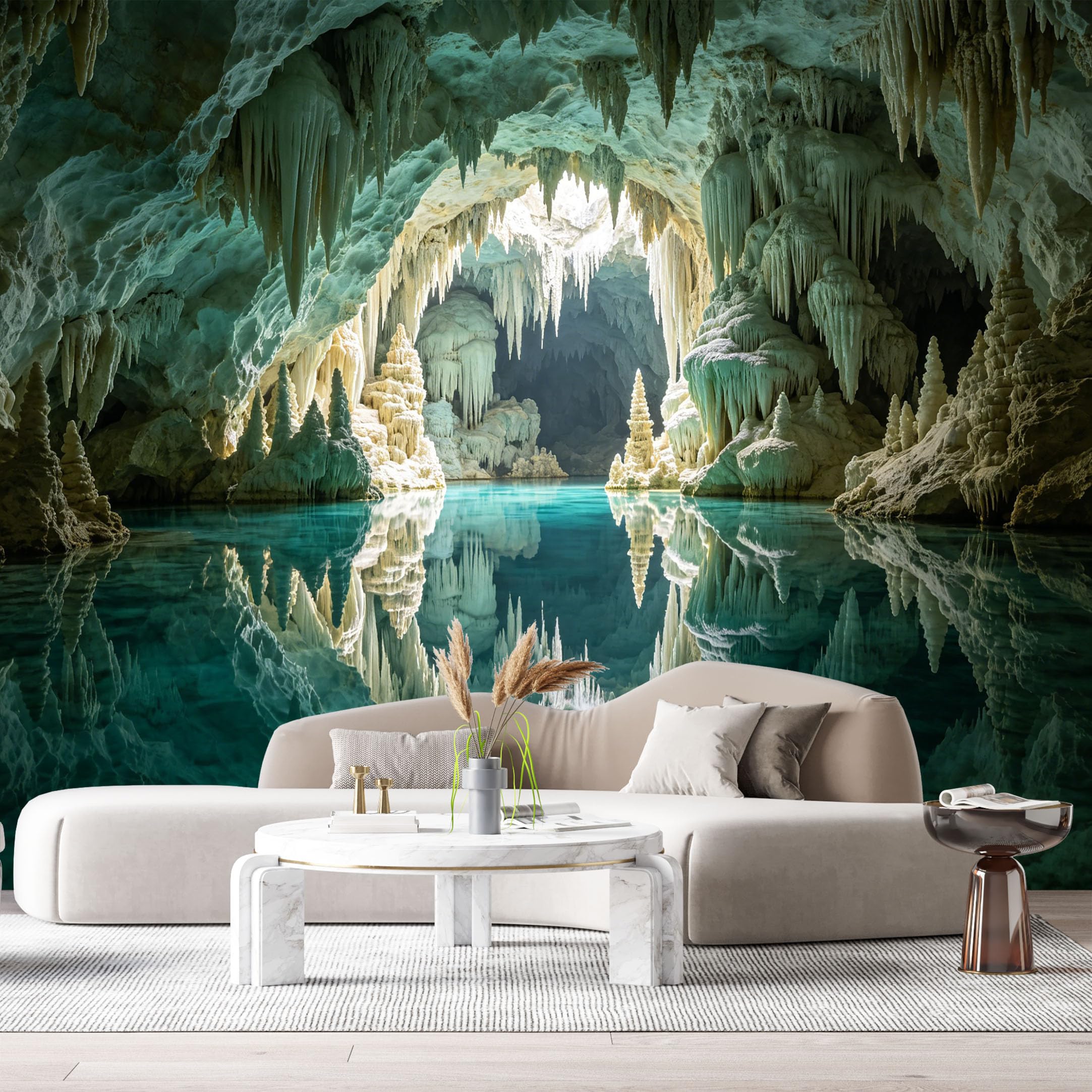 Custom Size Wall Murals Subterranean Lake Stalactite Cave Landscape 3D Trompe L'Oeil SelfAdhesive Wall Fabric Removable Large Wallpaper for Photo Living Room
