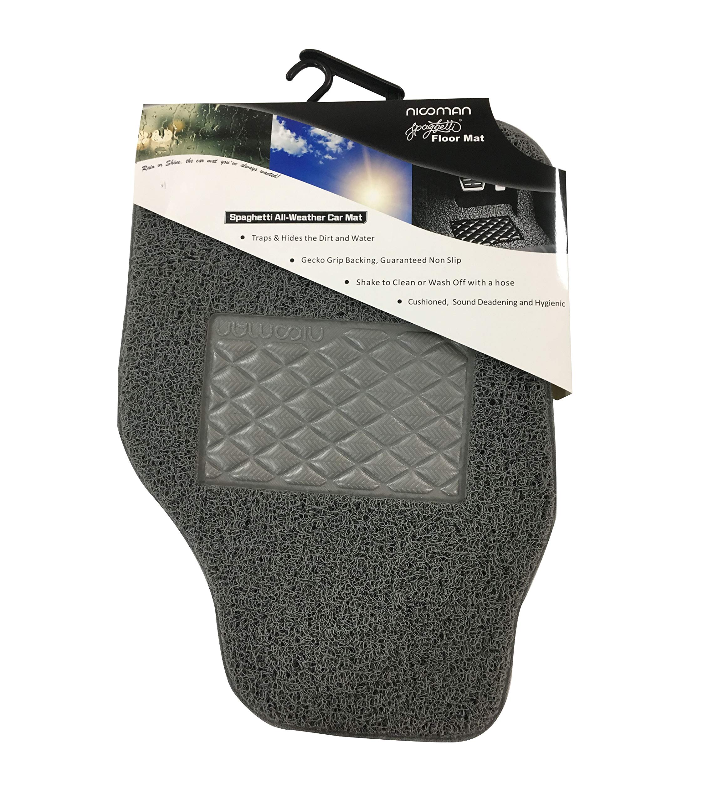 NICOMAN Spaghetti Coiled PVC Vinyl Loop Gecko Backing Guranteed Anti-Slip Universal Set of 4 Car Floor Mat(Grey)
