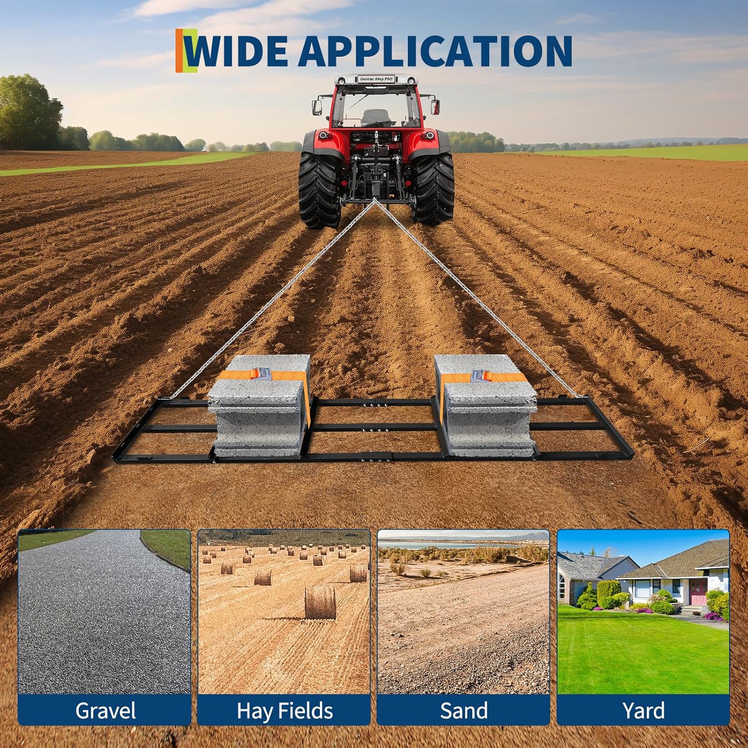 4FT Heavy Duty Drag Harrow for ATV/UTV/Tractor - Adjustable Weight Tow Behind Gravel Rake with Chains, Driveway Leveler & Soil Sand Leveling Tool for Lawn/Pasture