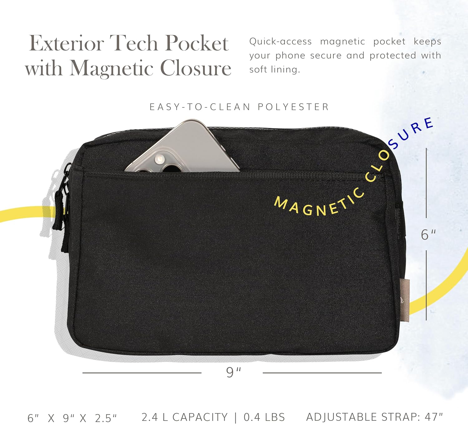 Red Rovr Everyday Joey Belt Bag | Organization & Zipper pockets |Adjustable Strap for All Ages (Black) - Image 4