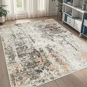 5x8 Area Rugs for Living Room Rug Washable: Abstract Rug for Dining Room Bedroom Carpet Non Slip 5 by 8 Indoor Modern Nursery Home Office Brown Beige