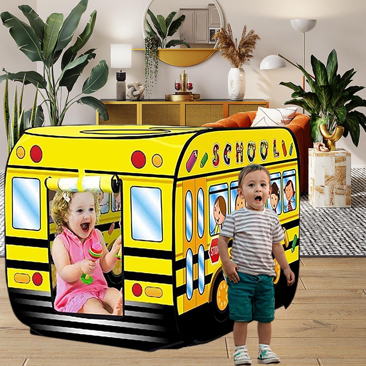 Pop Up Tent for Kids:School Bus Tent,Kids Pop Up Tent Indoor|Outdoor,Pop Up Play Tent for Kids,Without Installation,Suitable for 2-3 Children&for Ages 3+,School Bus Toy for Boys and Girls