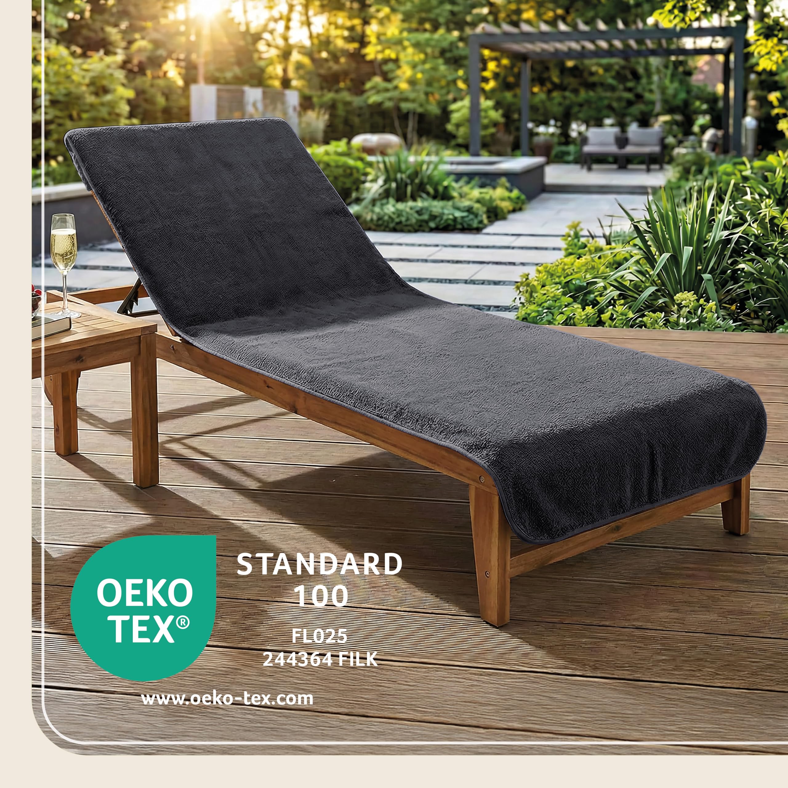 LAYNENBURG Toalla para Tumbona de jardín - 100% algodón - Oeko-Tex 100 - Funda de Toalla de Rizo para Tumbona - Funda de Hamaca para Playa, Piscina (75x200 cm Antracita)