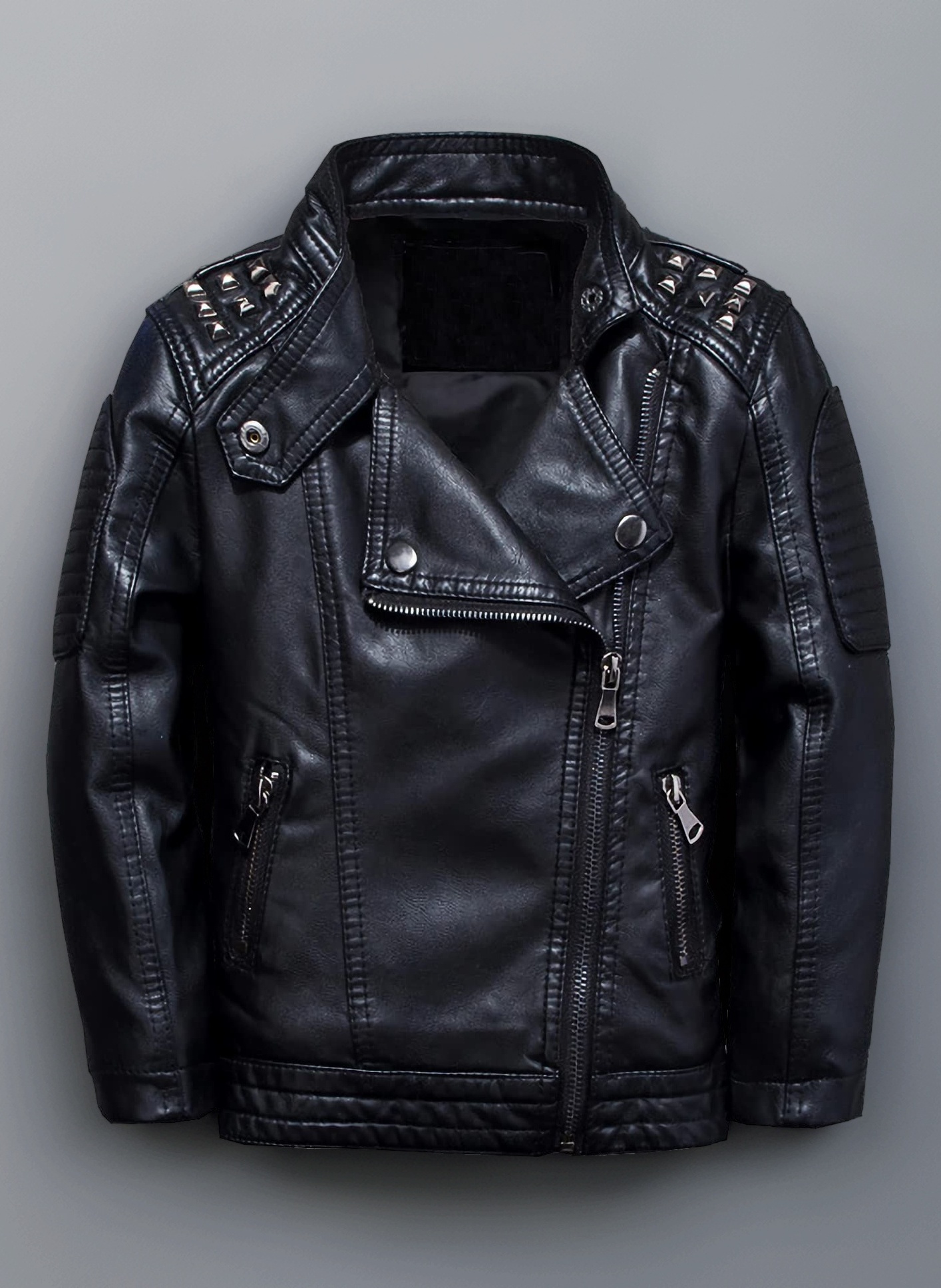 Boys Studded Faux Leather Jacket Children Motorcycle Leather Coat 3-12 years