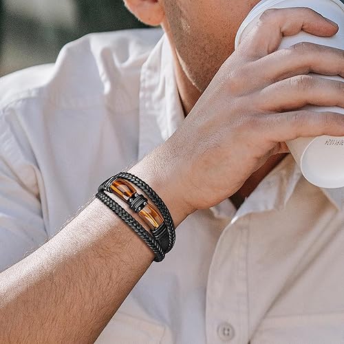 Miniatura 2 de JoycuFF Pulseras de cuero trenzado marrón para hombre, regalos para papá, novio, marido, hijo, nieto, hermano, para siempre, para el día del padre,