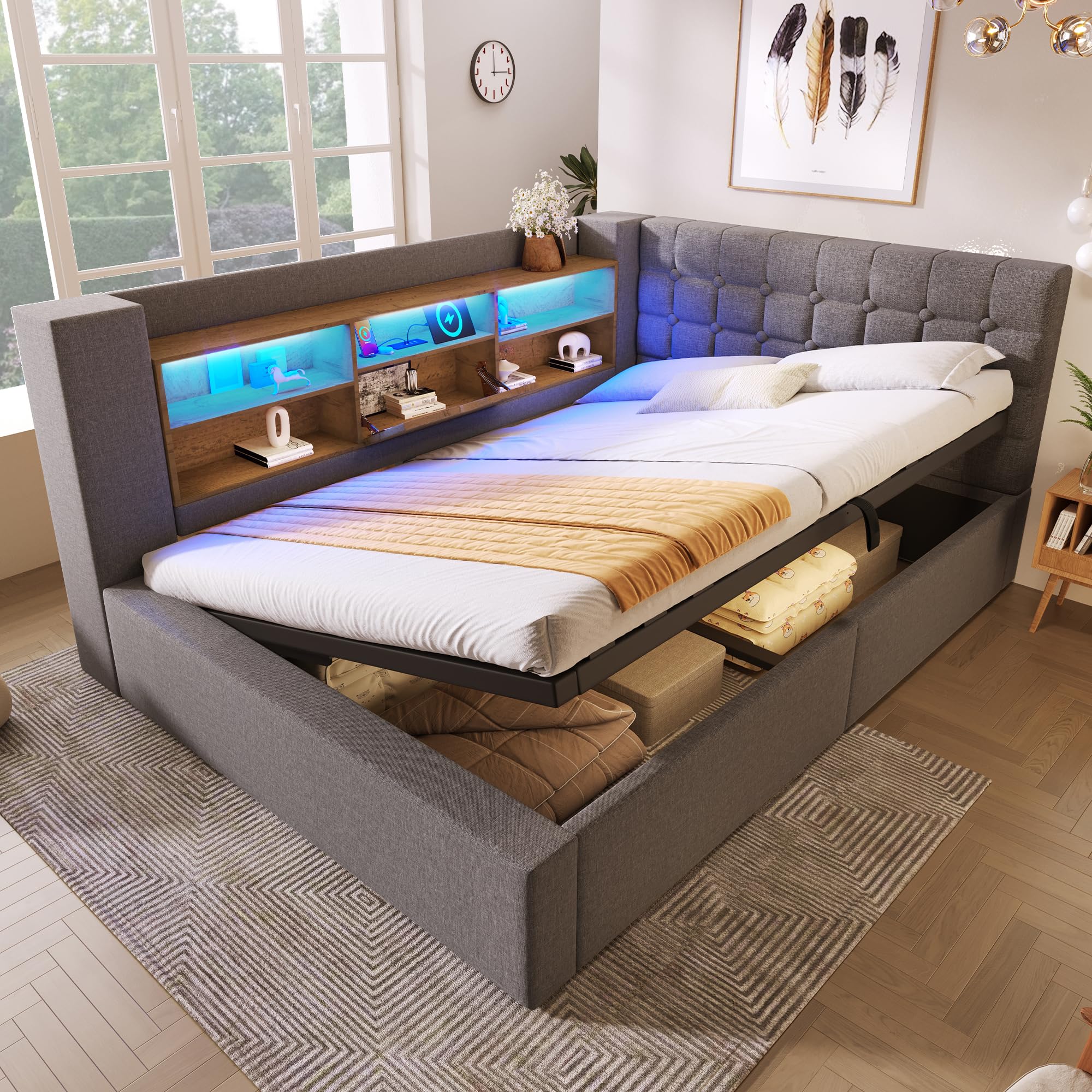 Gecheer Lit gigogne ABMB469789G 140x200cm, 7 Zones, USB, Anti-allergène, 280kg