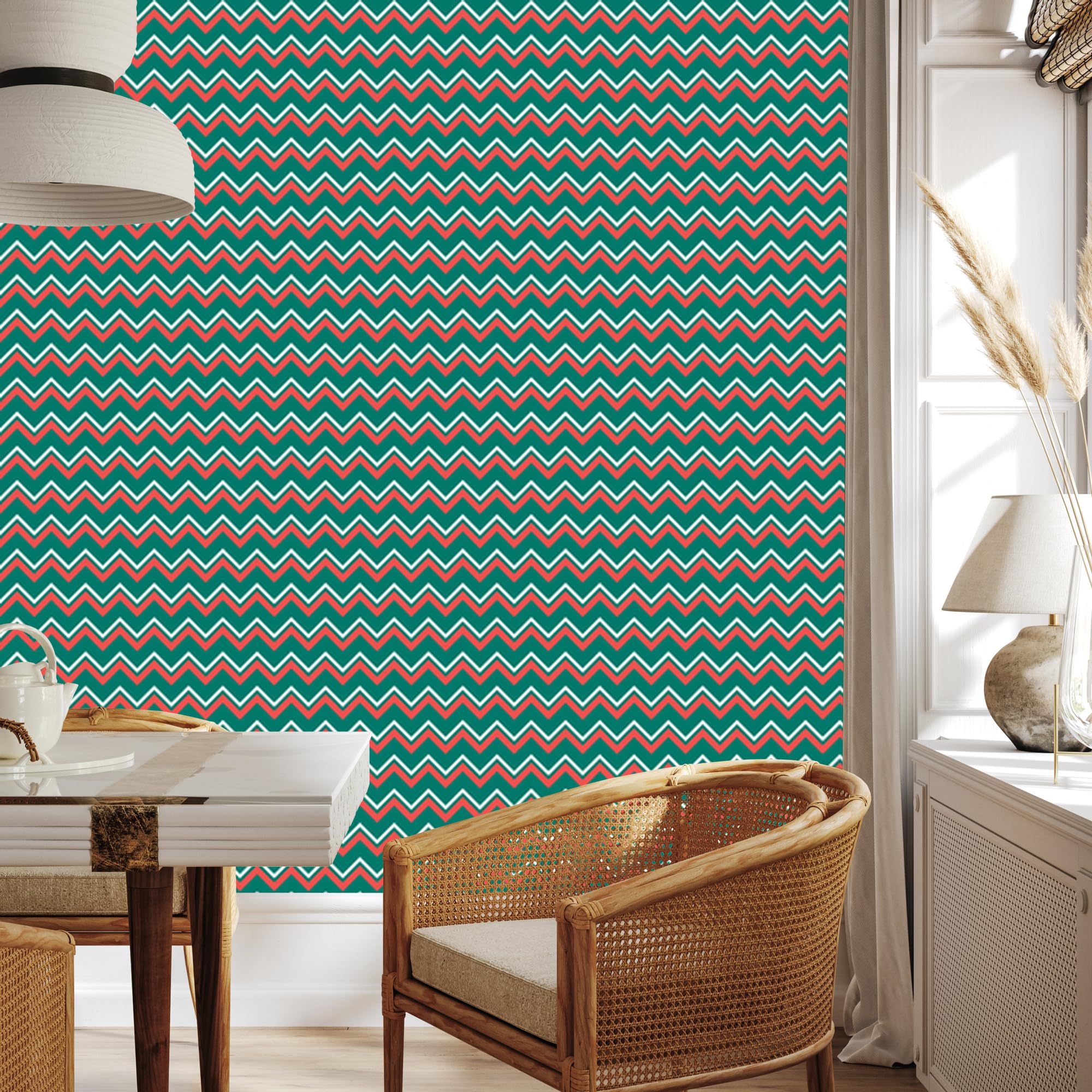 Vliestapete Zickzack – Petrol und Braun 50 x 1000 cm