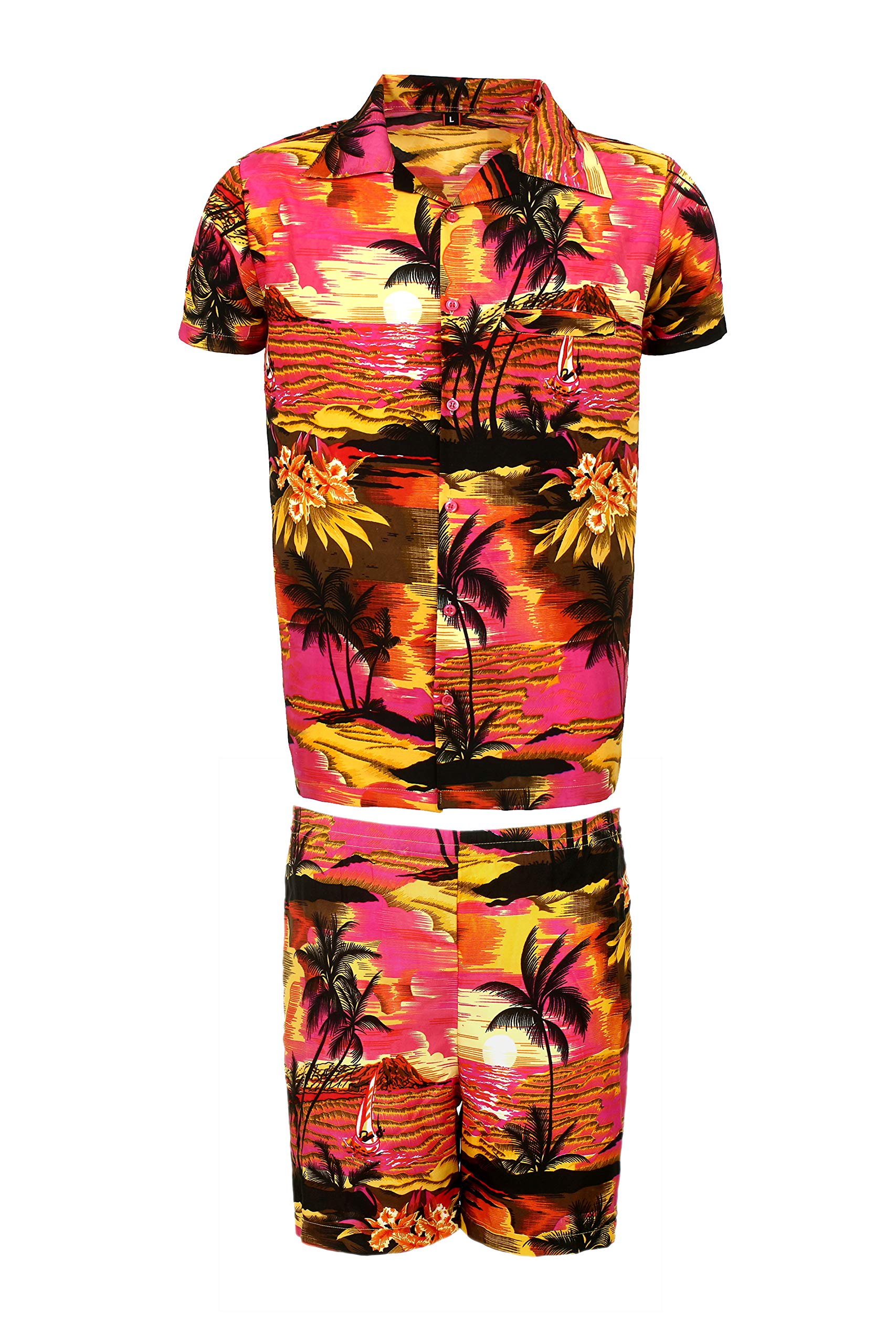 KIKLO Mens Hawaiian STAG Beach Hawaii Aloha Party Summer Holiday Fancy Shirt and Short Set (PI BP SET, M)