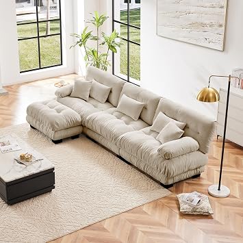 133.8" Luxury Chenille Modular Sectional Sofa Couch,Oversized L Shaped Cloud Couch for Living Room,Light Coffee