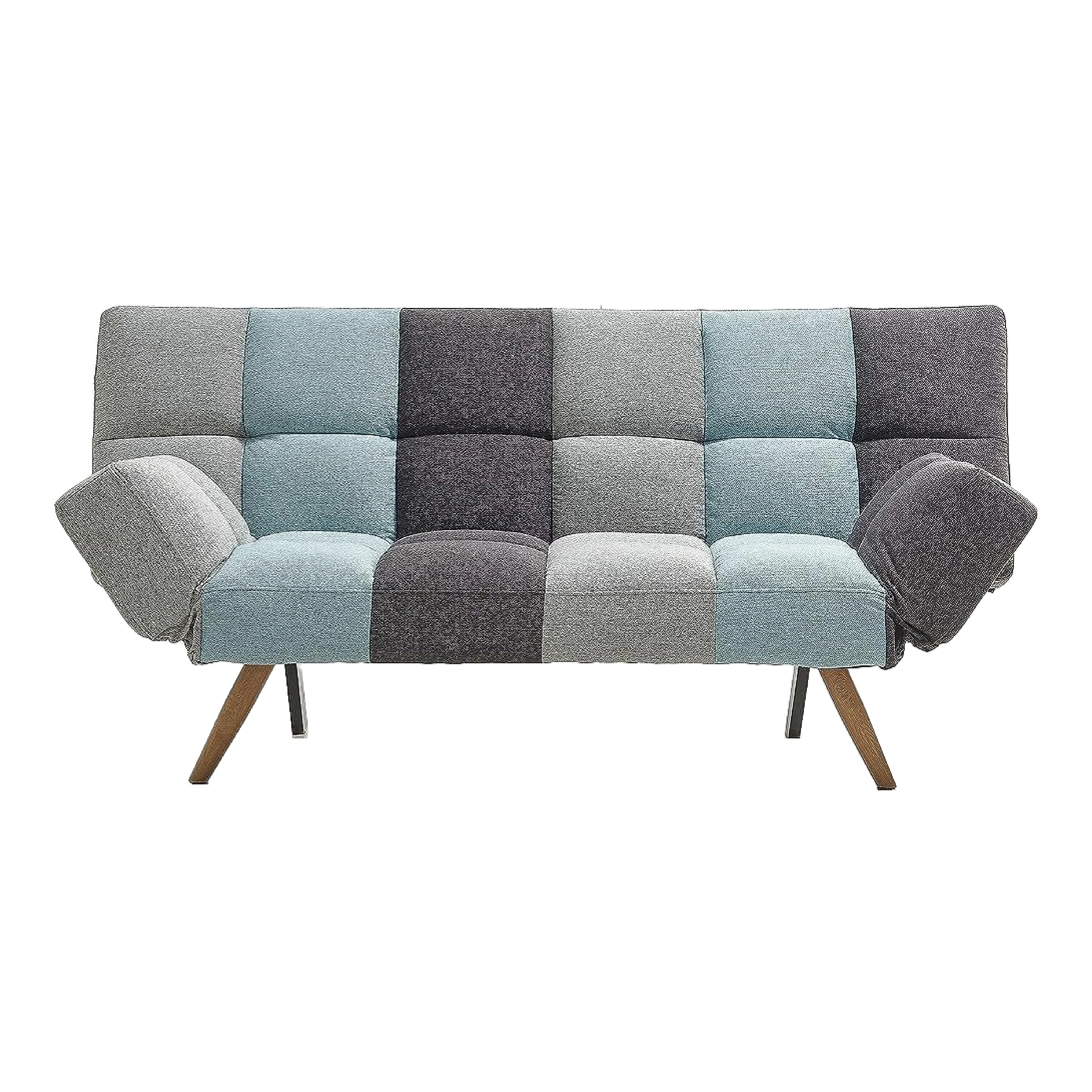 SHIITO | Sofá Cama de 3 Plazas | Modelo IRAI - Apertura Clic-Clac | Comodidad y Estilo | Tapizado en Tela - Gris/Azul - 182 x 81 x 84 cm