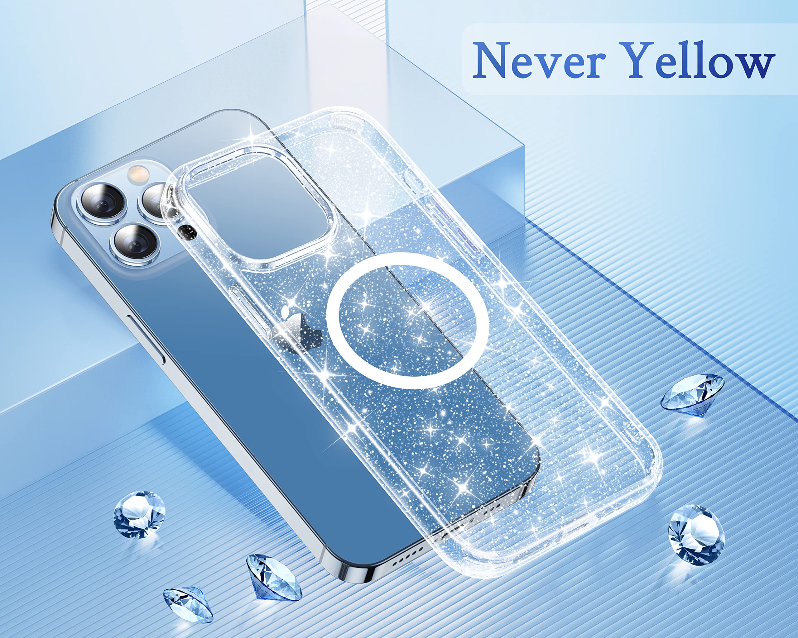 Amazon.com: CASEKOO Twinkle Star iPhone 12 Pro Max 磁性保護套,透明