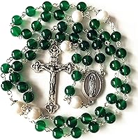 Vista 1 de elegantmedical Cuentas de ágata verde hechas a mano y perla real católica guadalupe rosario collar cruz, Perla