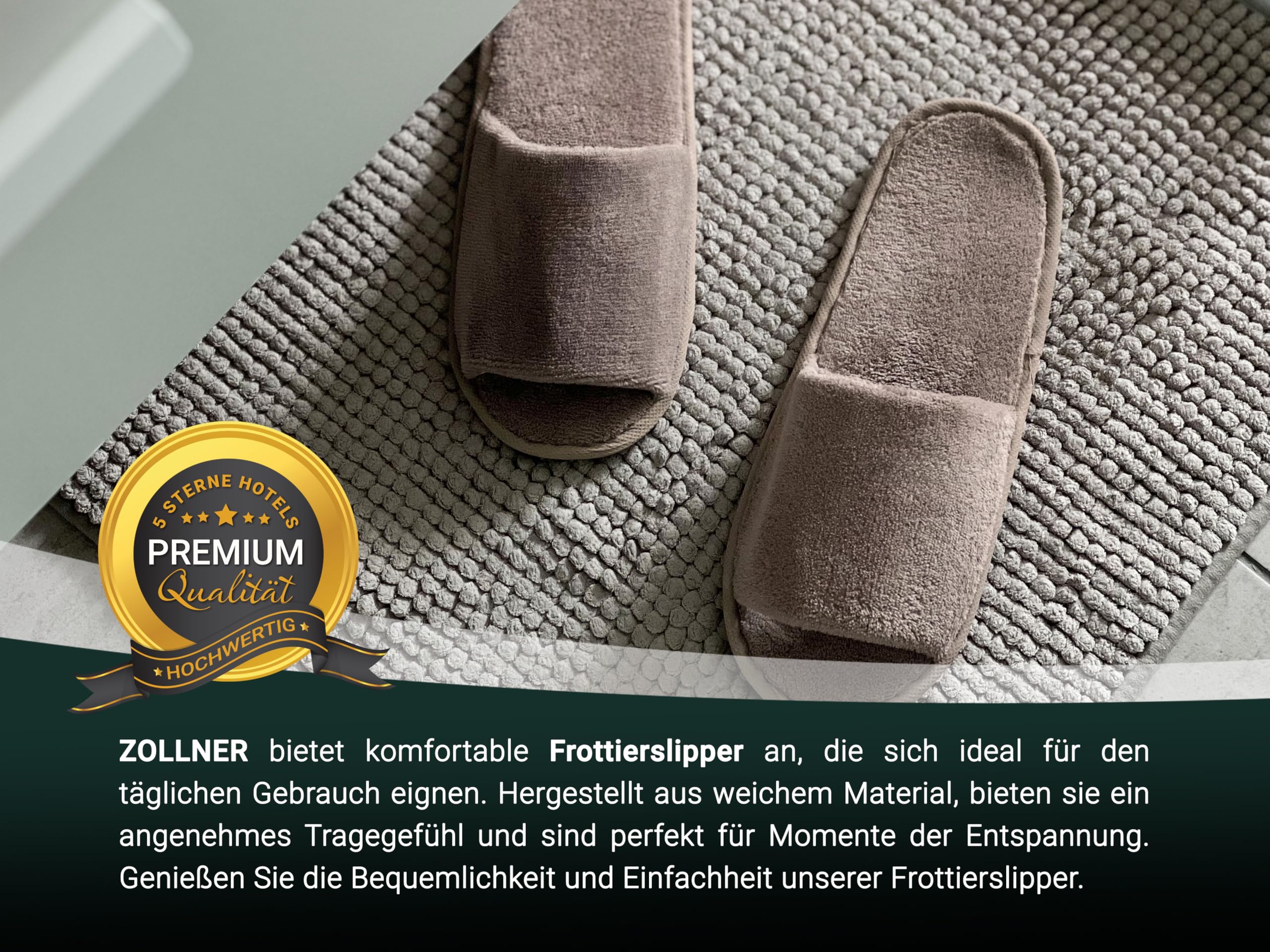 ZOLLNER 10 Paar Einwegslipper Gästehausschuh - Frottierslipper für Reise, Spa, Sauna und Zuhause - rutschhemmende Sohle - offene Spitze - Einheitsgröße - Hotelqualität, 385