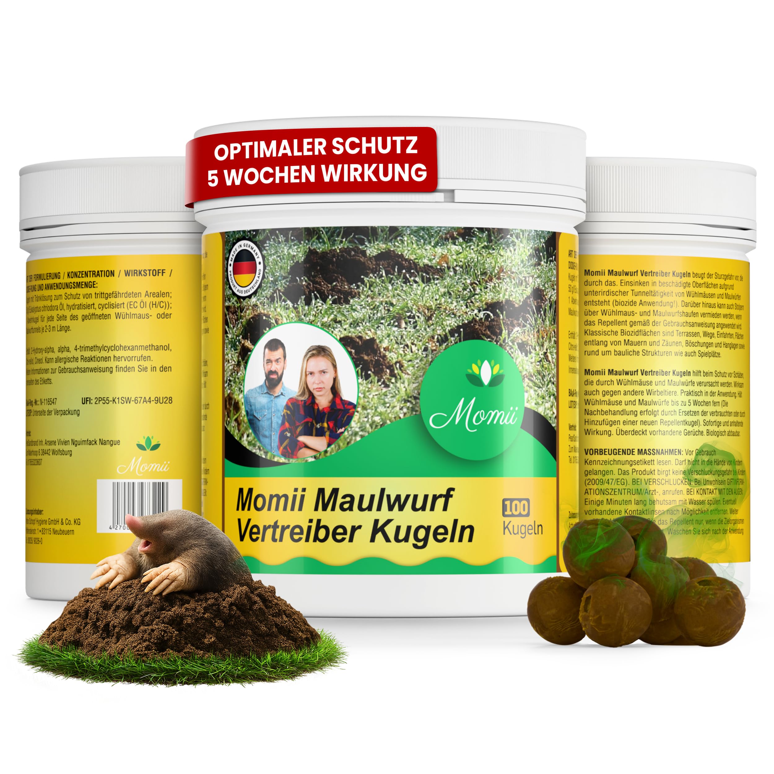 Momii Maulwurf Vertreiber-Kugeln mit Sofort- und Langzeitwirkung effektives Mittel gegen Maulwürfe 1 (3er Pack)