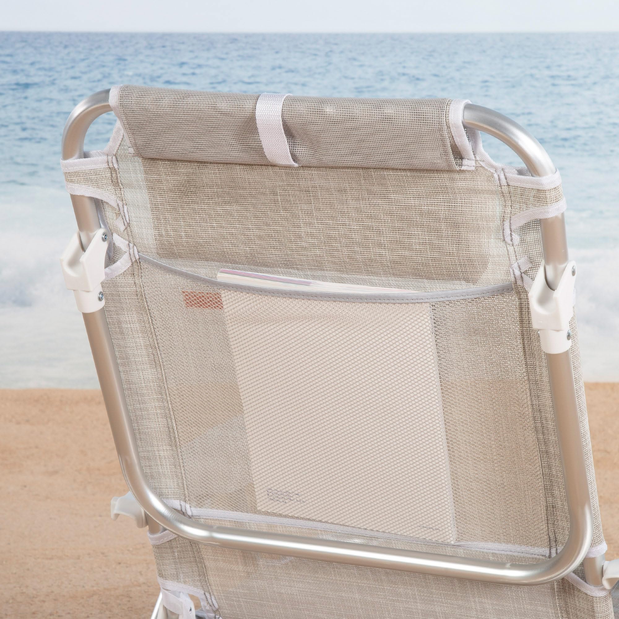 Aktive 62623 - Chaise de plage inclinable, 4 positions, beige, avec poignée de transport, 67 x 67 x 76 cm