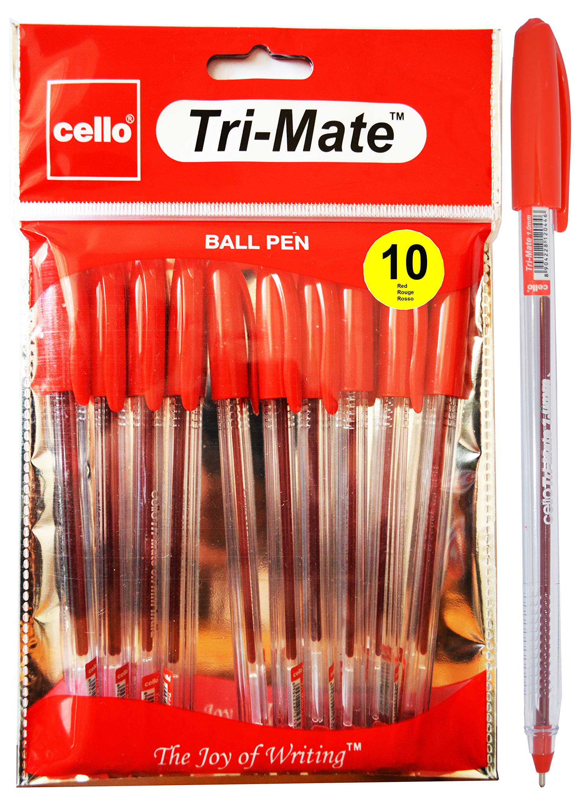 Cello Original Tri-Mate Triangular Barrel Ballpoint Pen Medium Point Biro (1.0mm) (Red, Pack of 20)