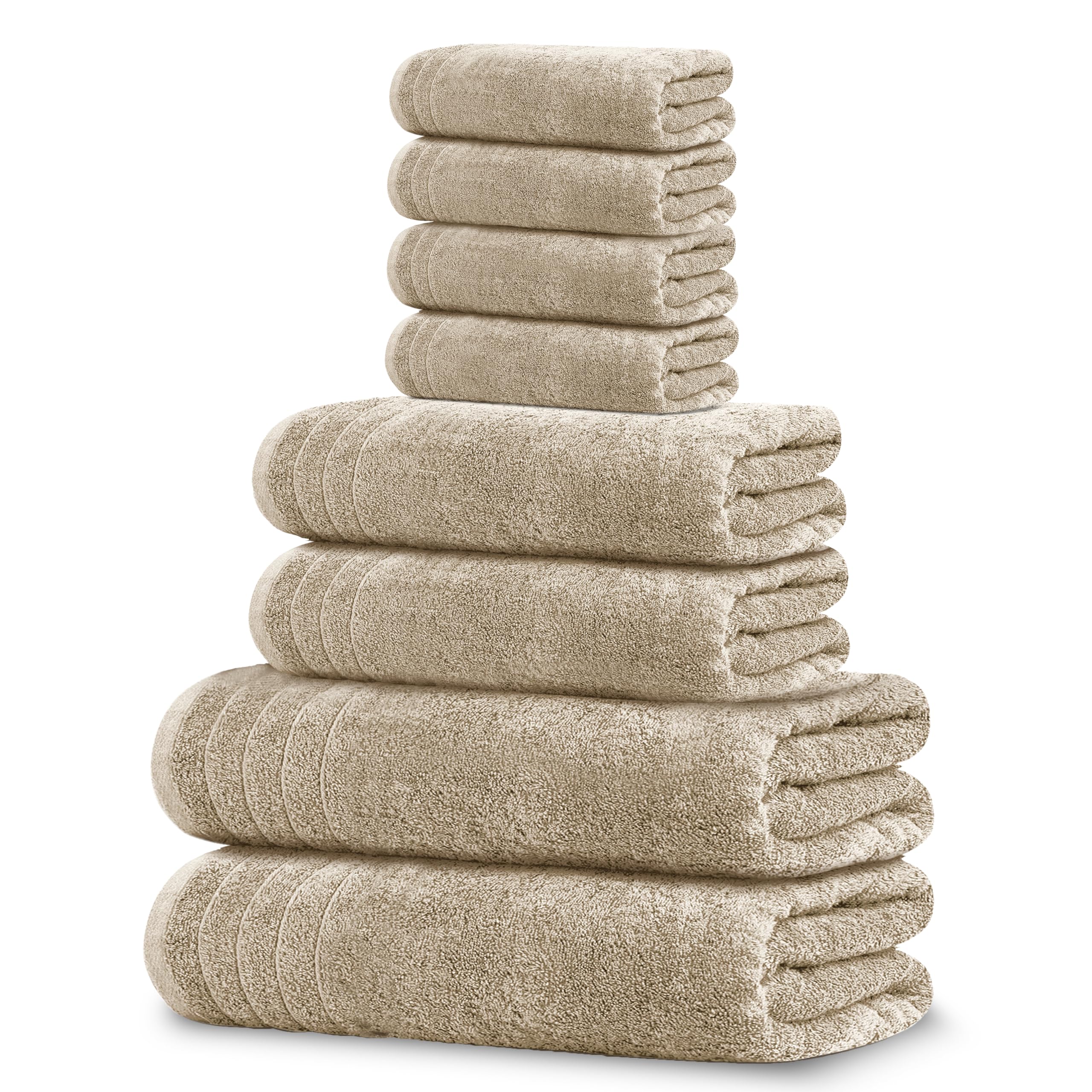 Tens Towels Pack of 8 Towels Set, 2 Extra Large Bath, 2 Hand, 4 Washcloths, 100% Cotton, Lighter Weight, Quicker to Dry, Super Absorbent, Perfect for Bathroom, Beige